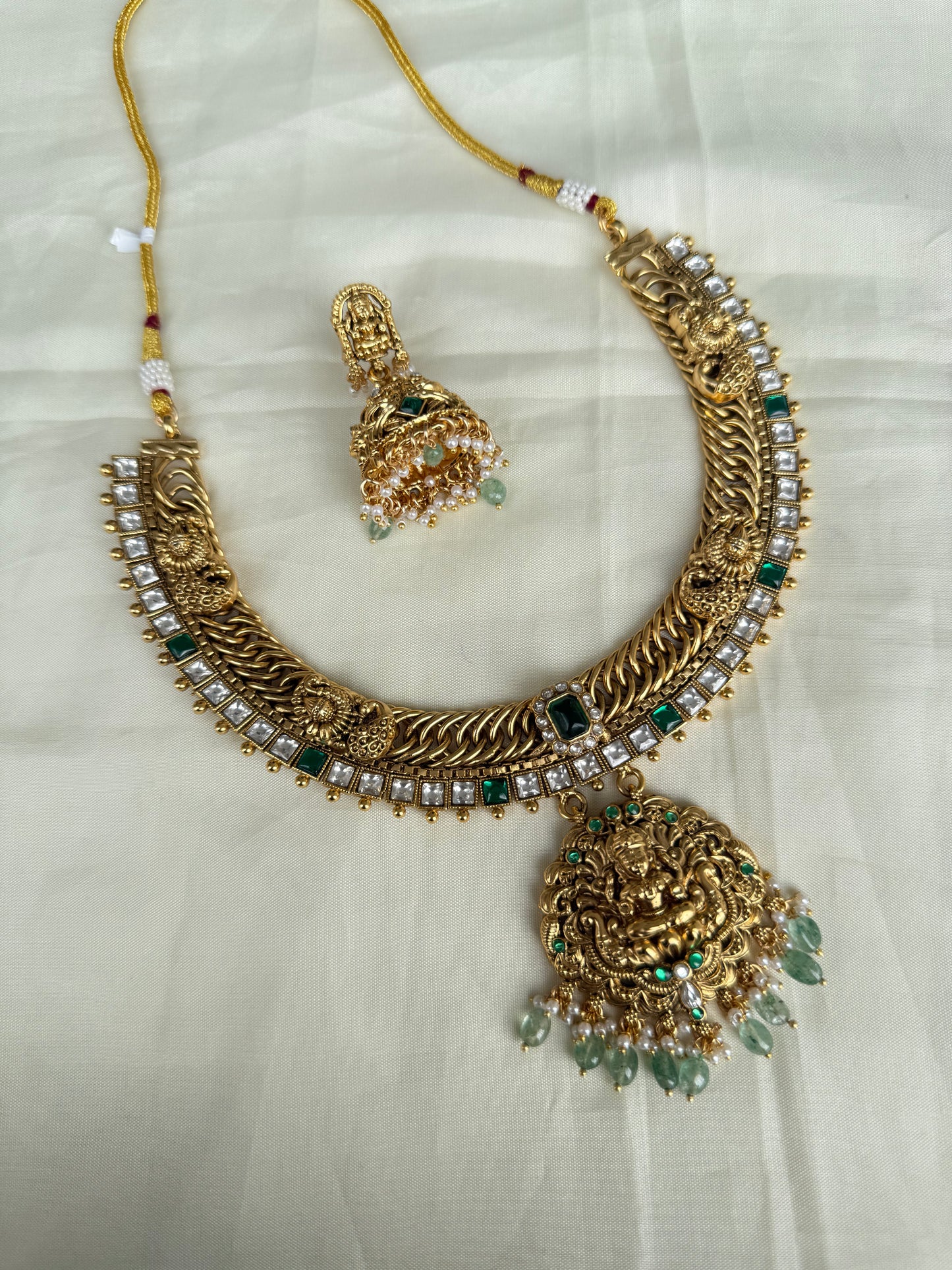 Green beads Jalebi Lakshmi Devi Neckset