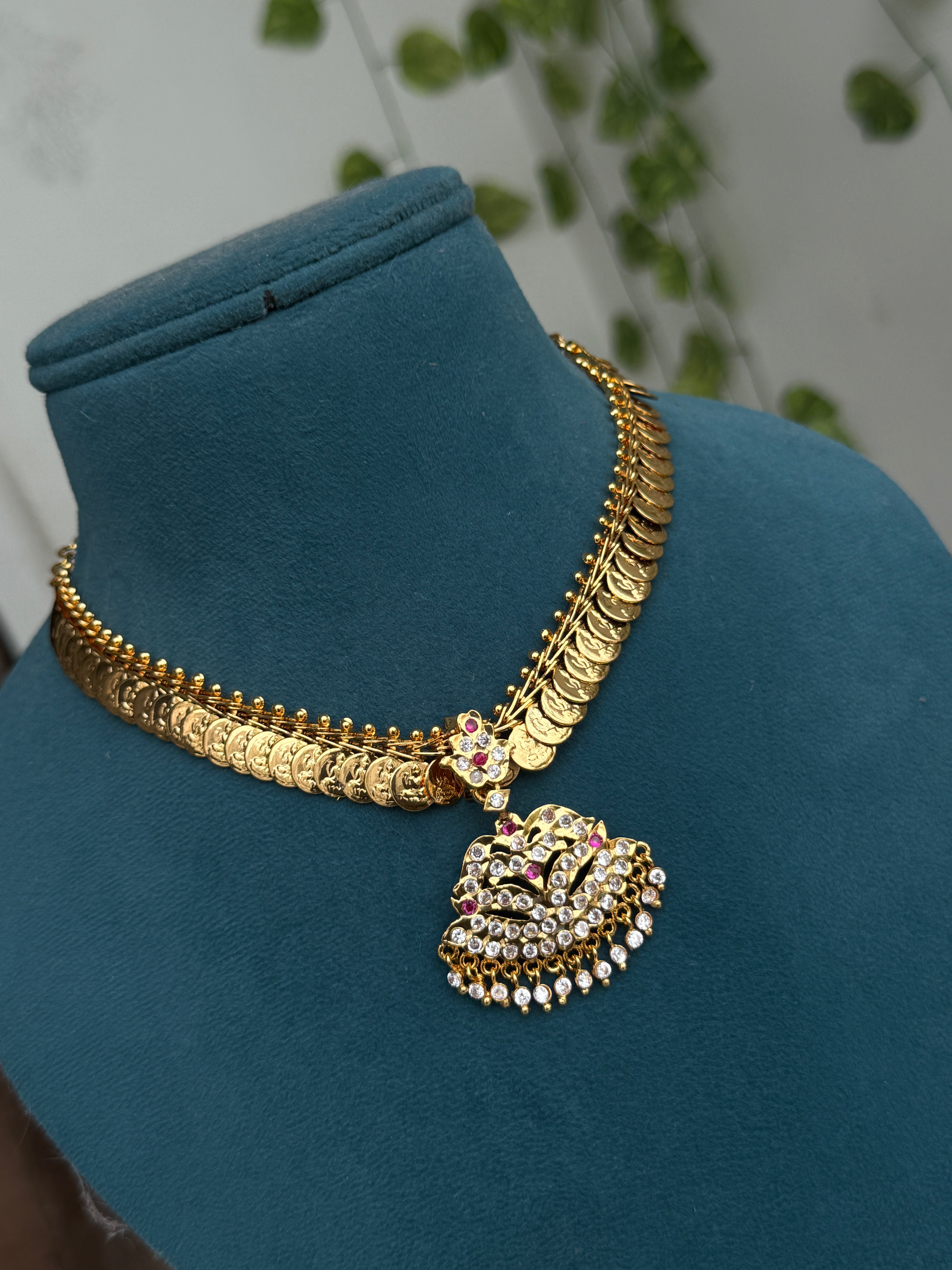 Ph146 panchaloham polished Lakshmidevi kasulaperu neckset