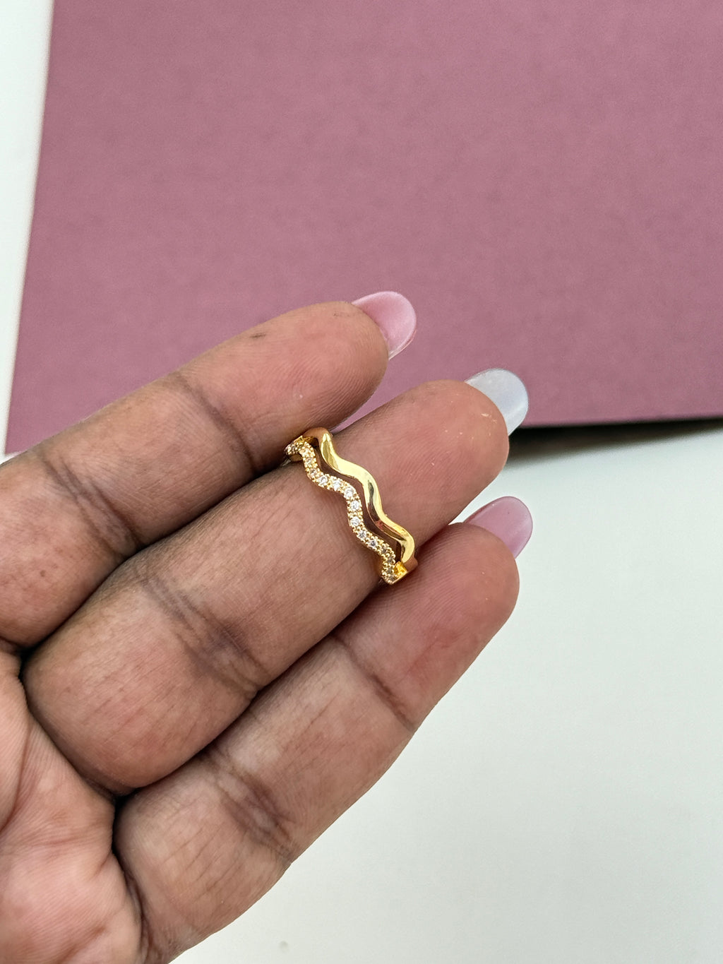Two lines Anti-Tarnish Adjustable finger Ring RG037