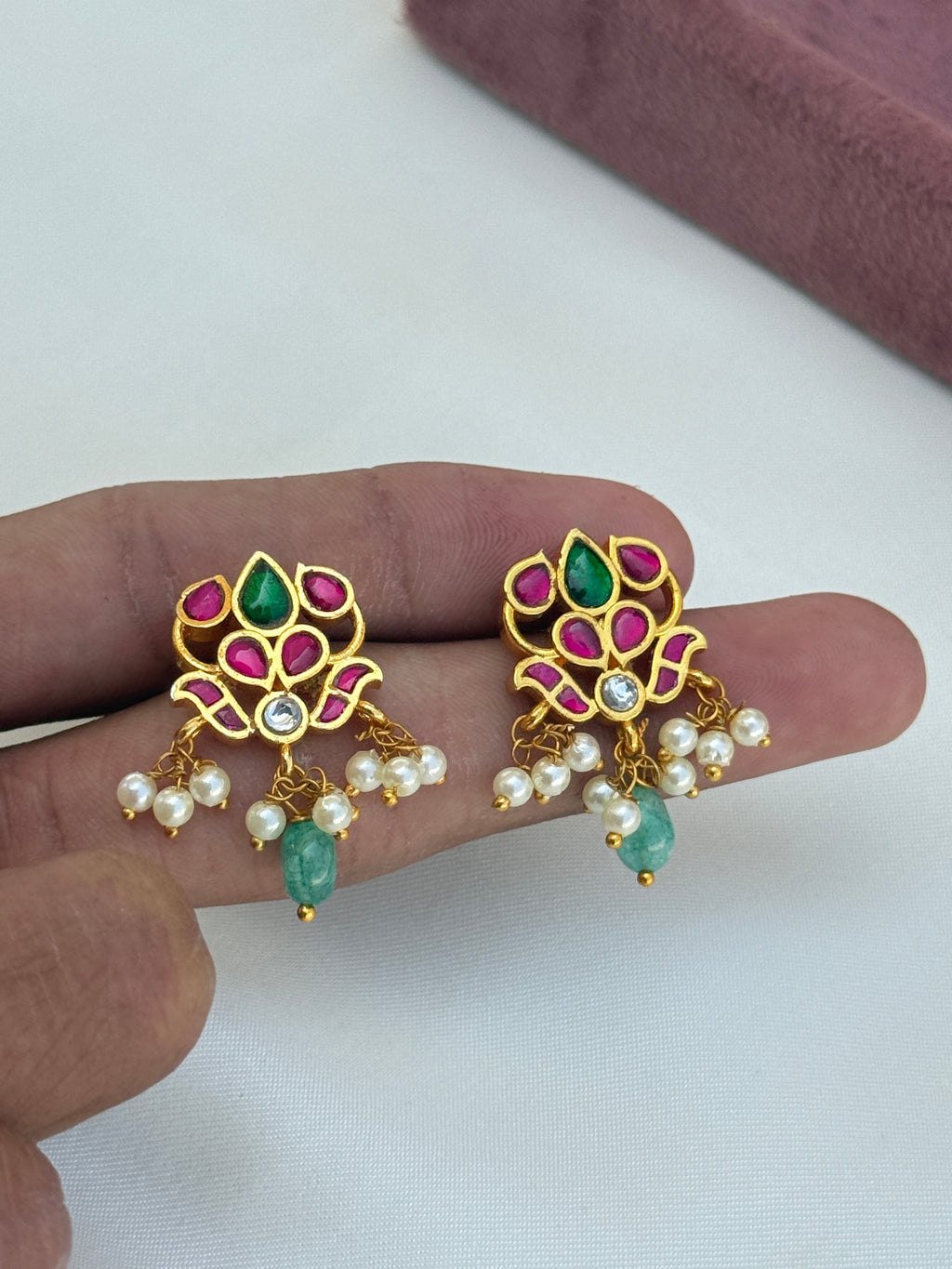 St032 jadau kundan lotus earrings