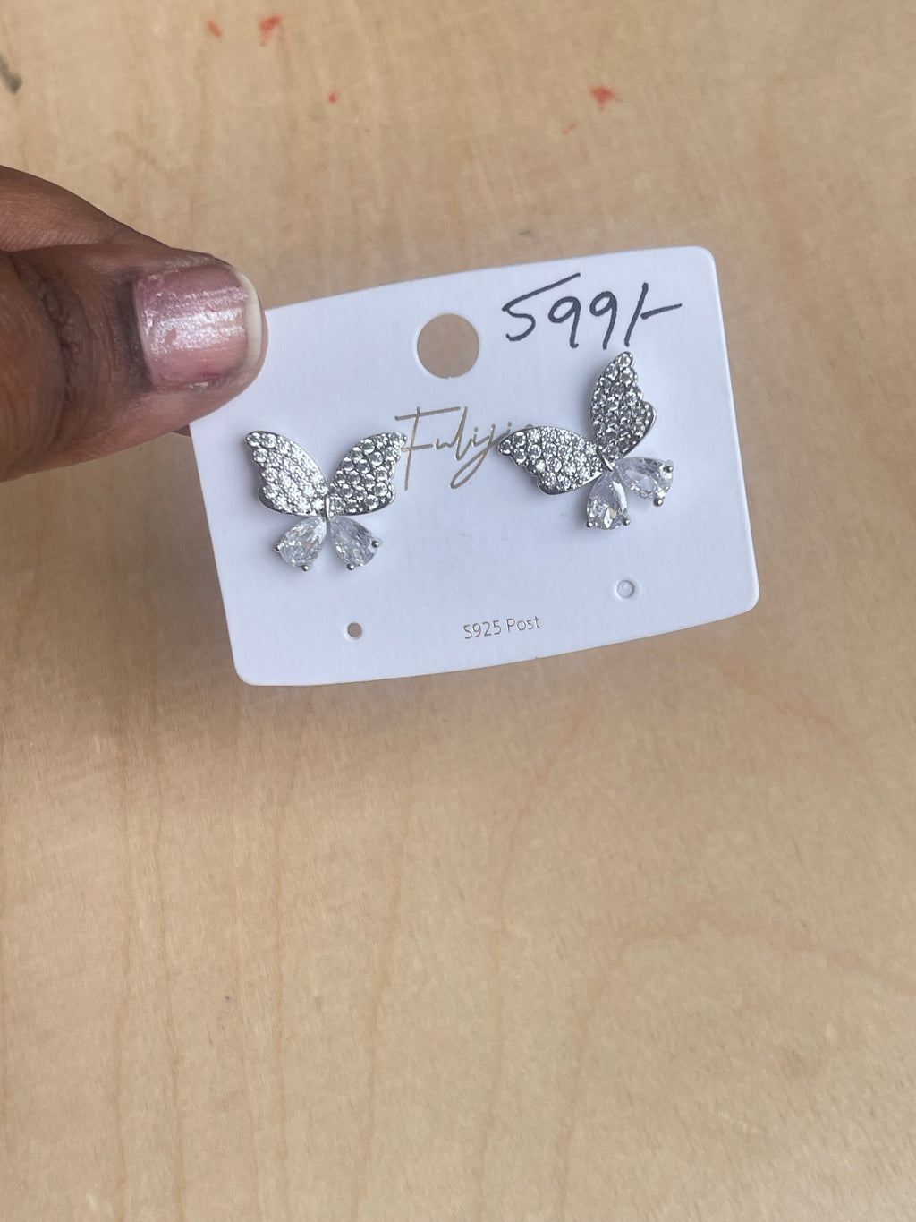Silver 2 in 1 use butterfly tassels can use as studs and also as tassels