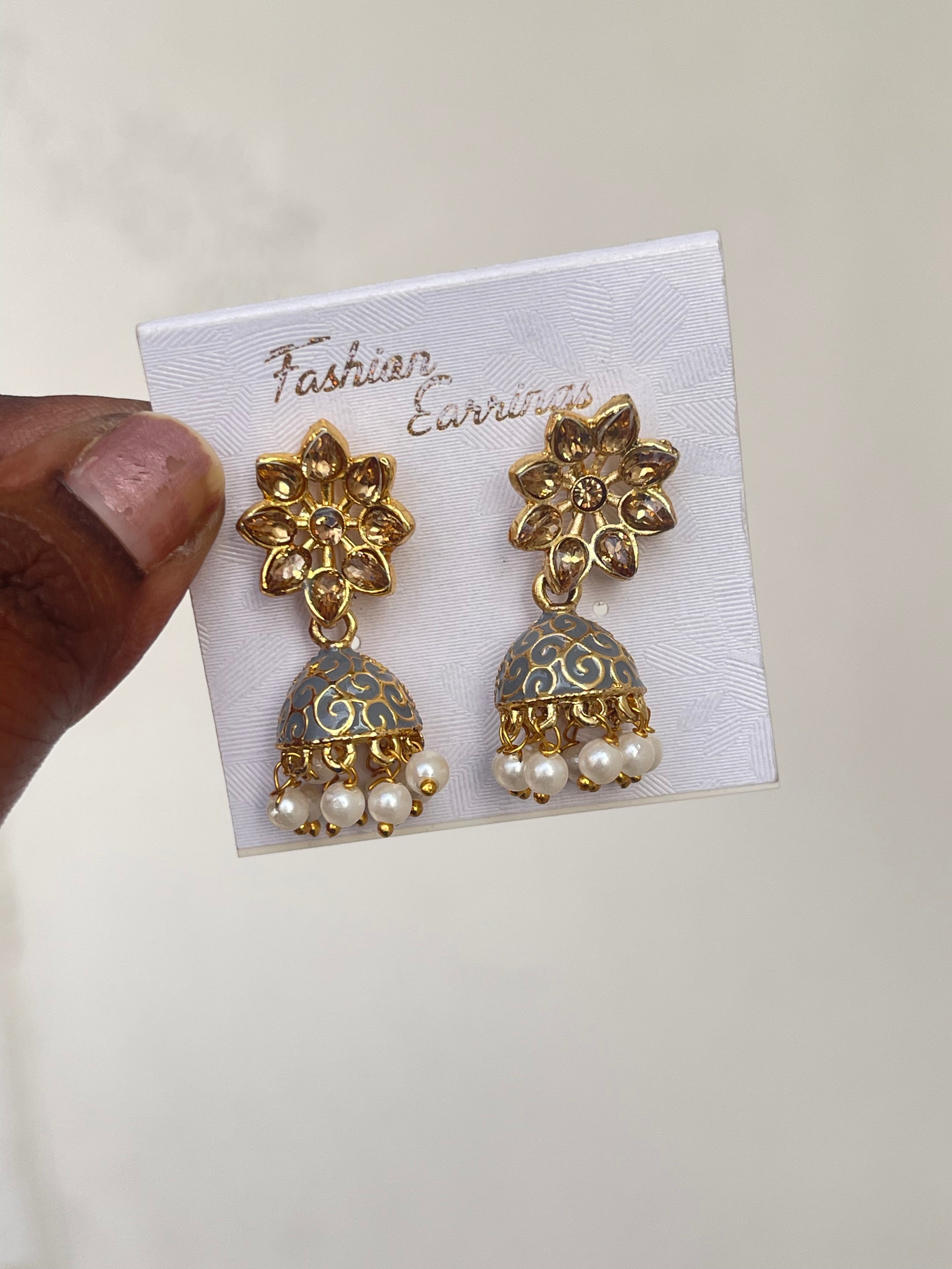 Small size Meenakari Earrings in green grey