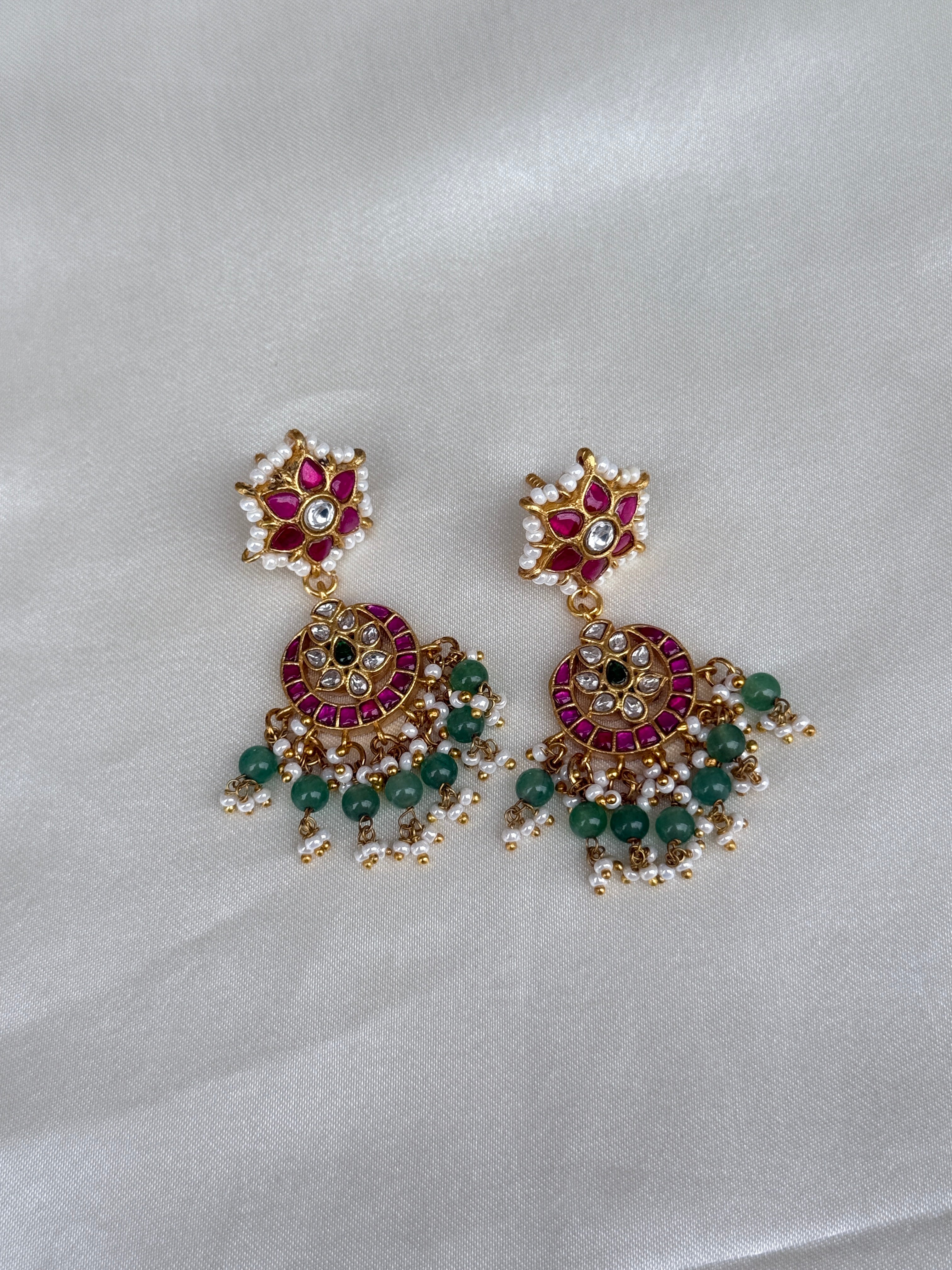 Er114 jadau Kundan chandbali earrings