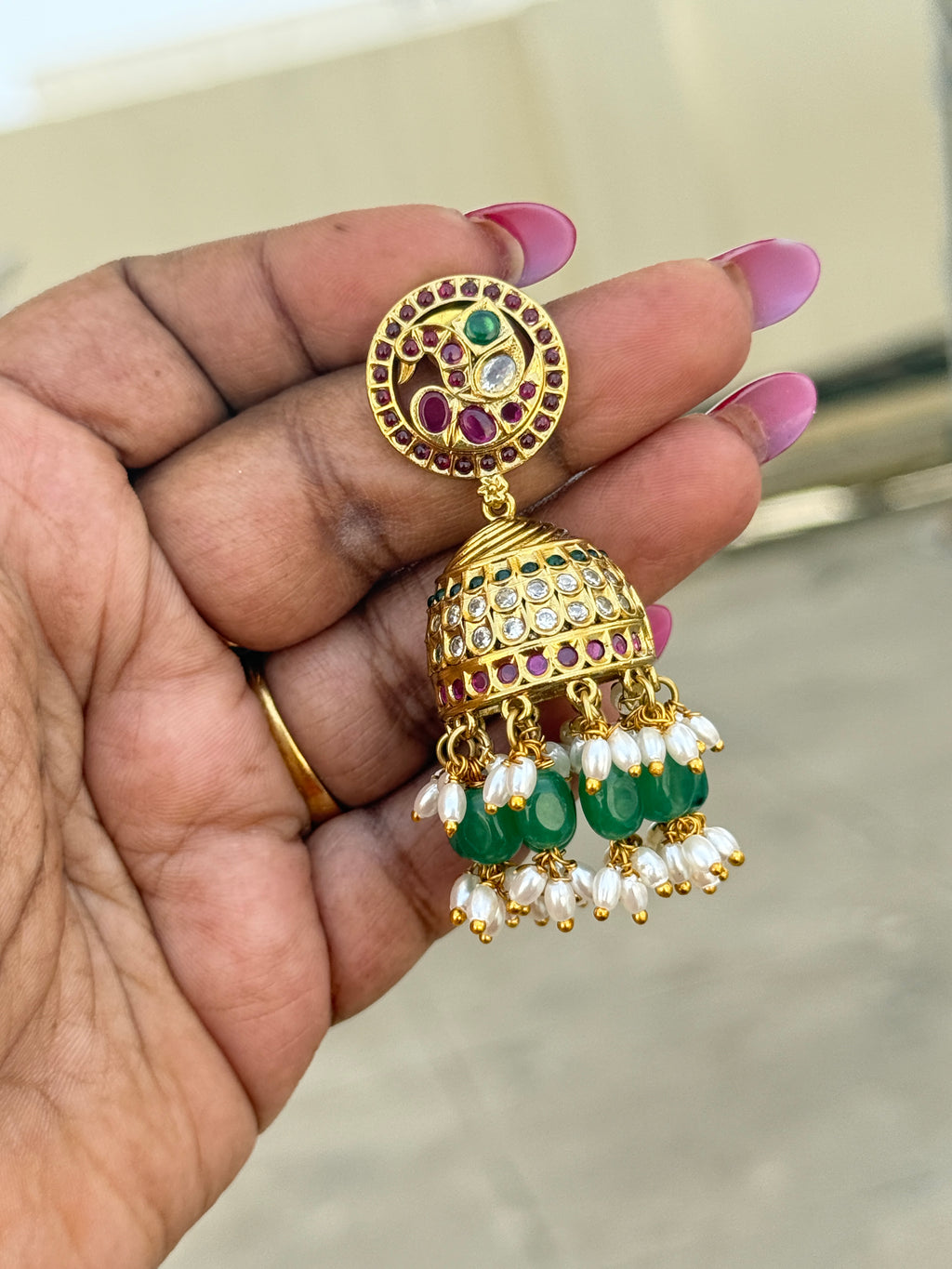 Er260 kemp peacock butta earrings with rice pearls
