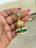 ER260 kemp peacock butta earrings with rice pearls