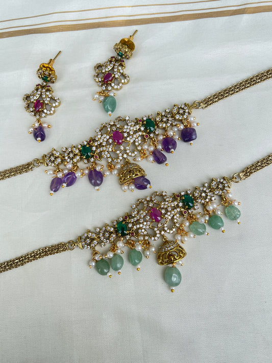 Victorian choker with earrings in two colours ch1584