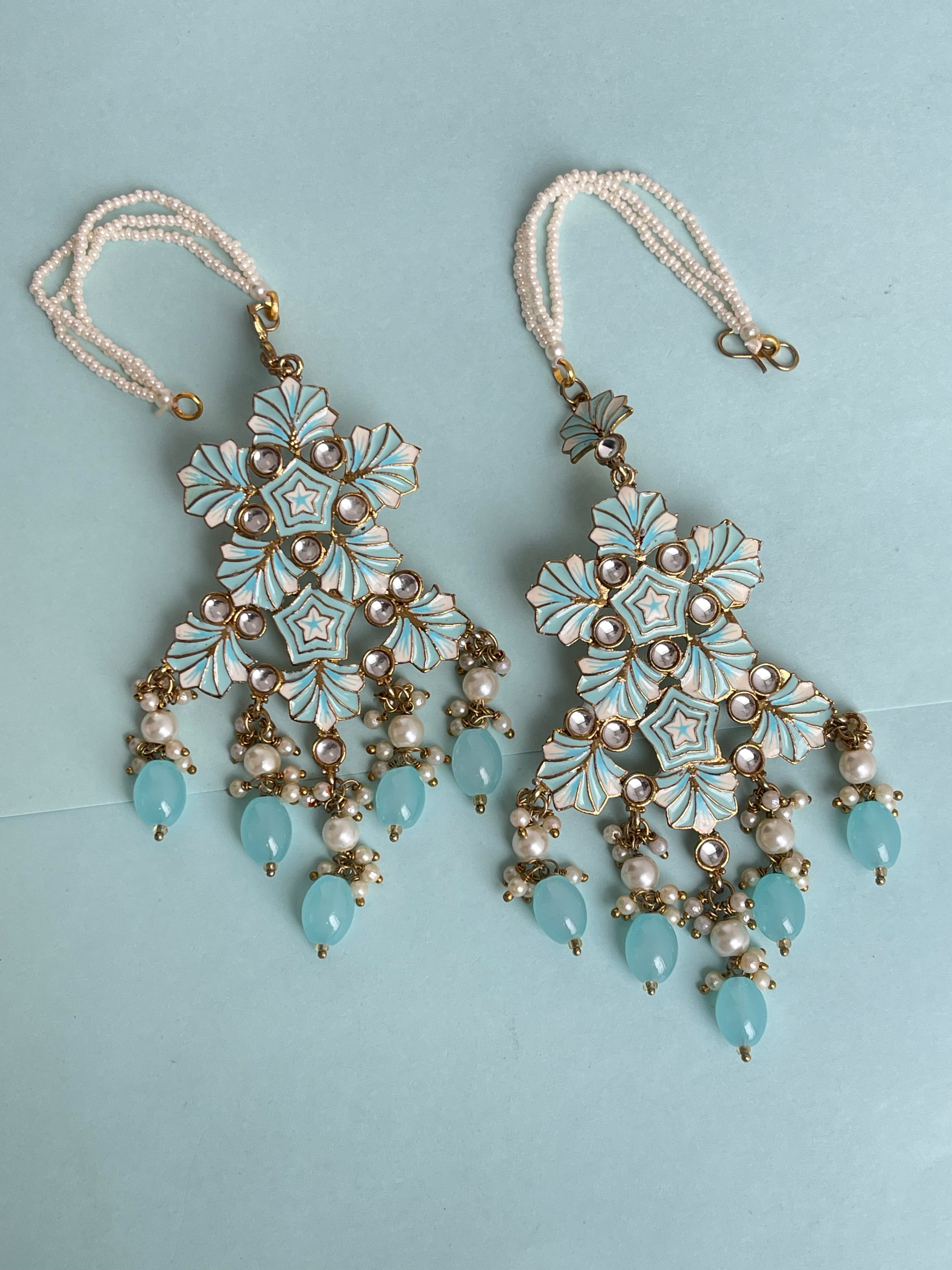 Bead hanging statement earrings with pearl ear chain