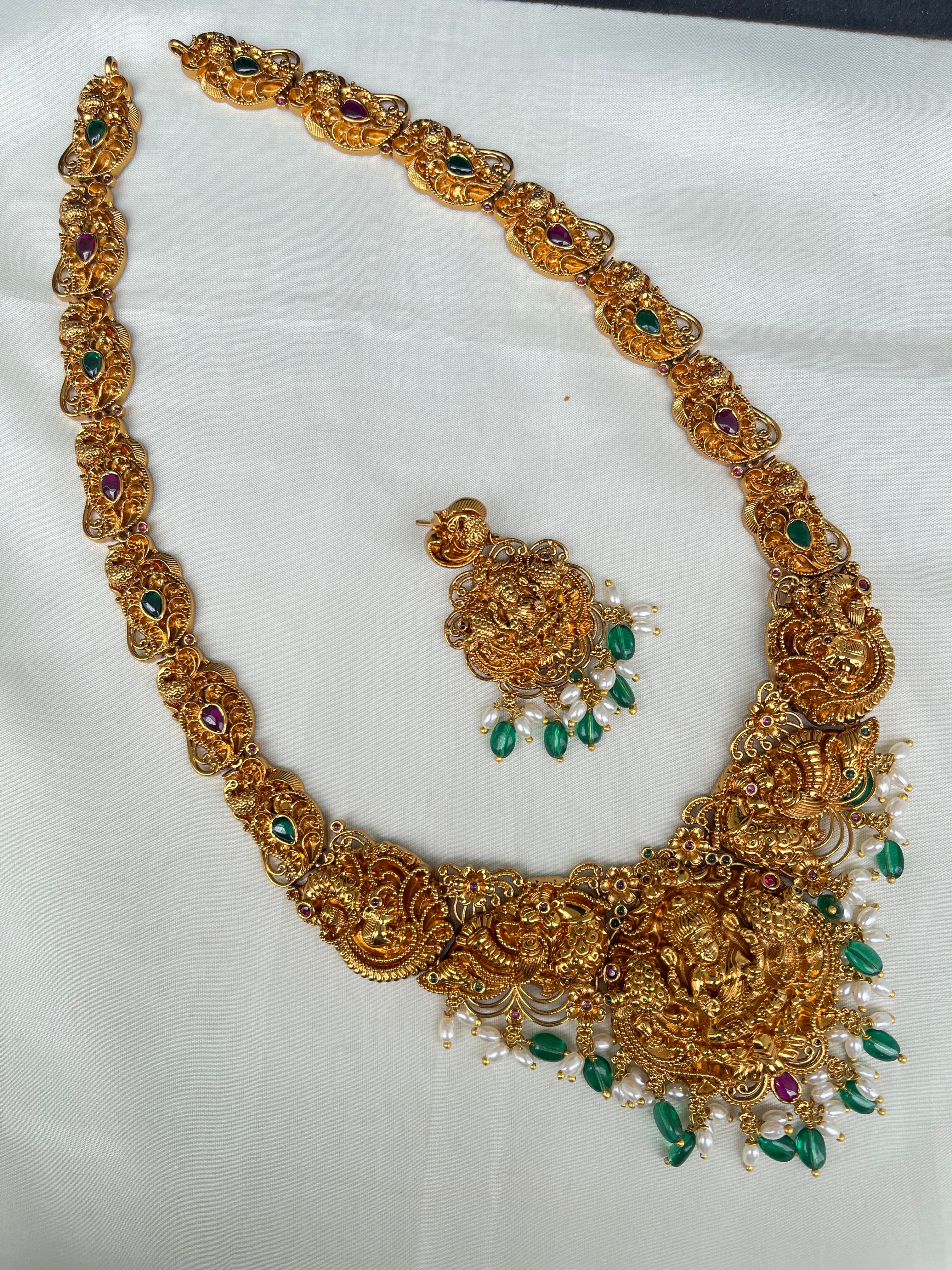 Lakshmi Devi long haram with green beads lh2000