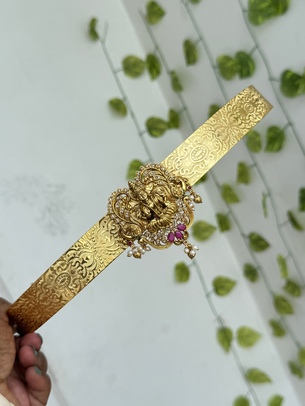 Hb703 lakshmi Devi peacock with gold balls texture hipbelt