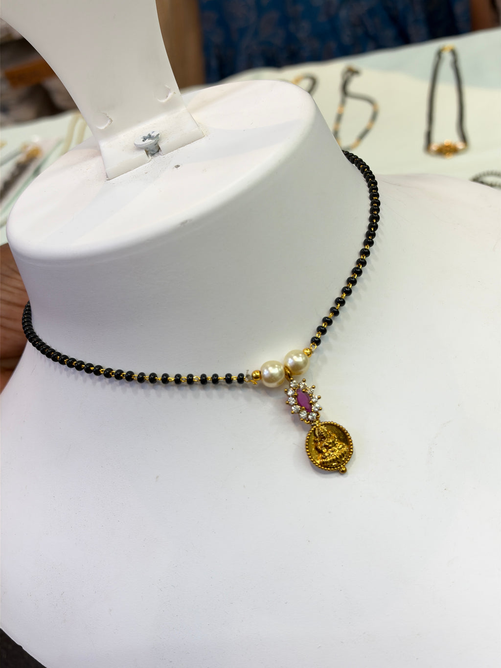Lakshmidevi Kasu Ruby Black beads 18 inches BB422