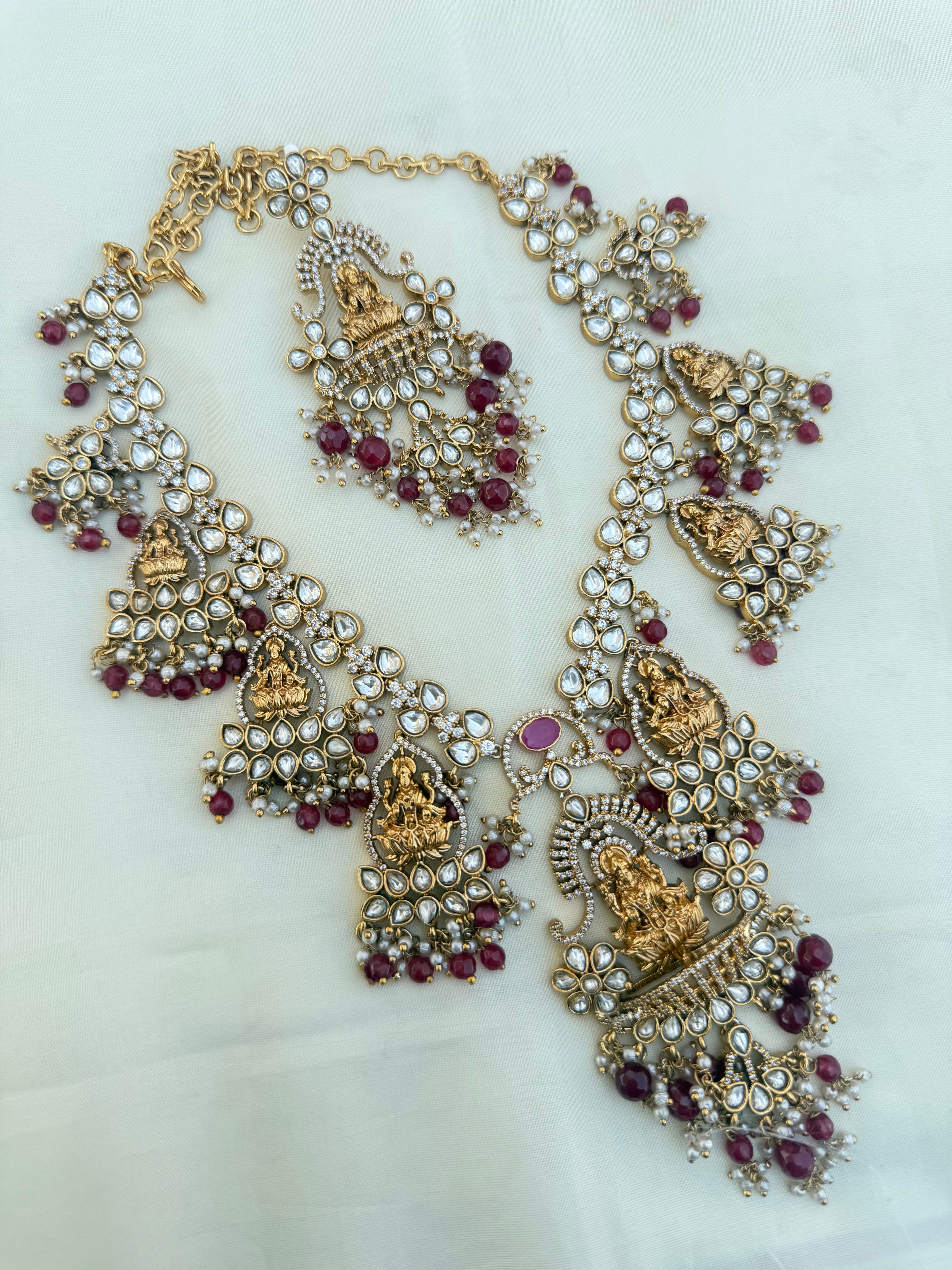 Ns3001 Lakshmi Devi ruby beads uncut Kundan heavy Neckset
