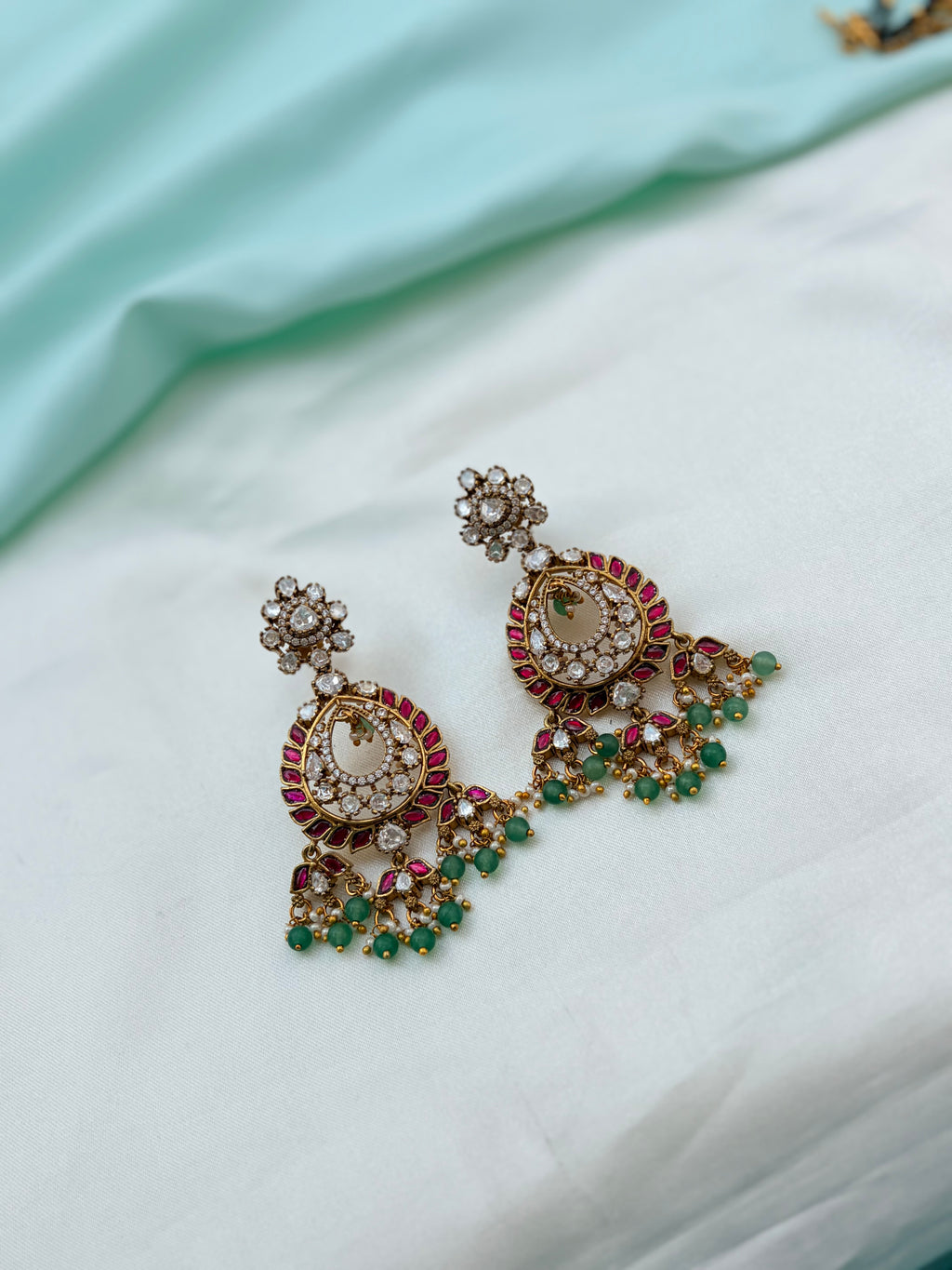 Multi jadau Kundan Chandbali earrings Er948