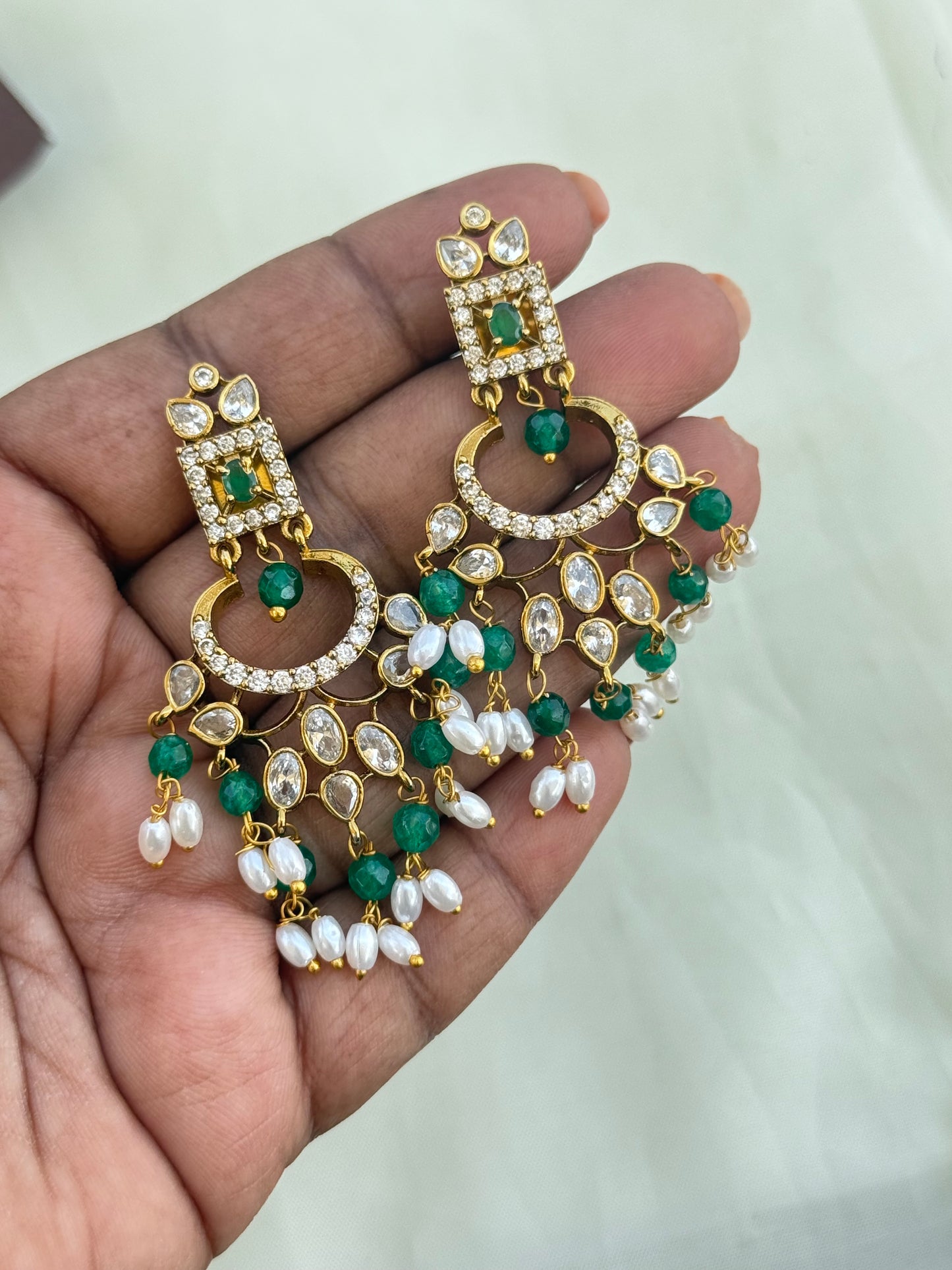 Er2049 rice pearl chandbali earrings