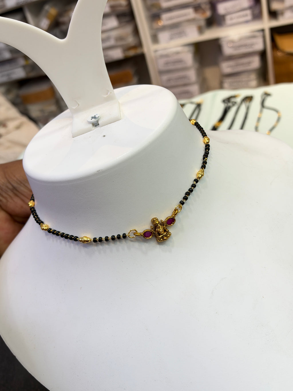 Ruby lakshmi small pendent Black beads 18 inches - available in multiple chain options Bb441