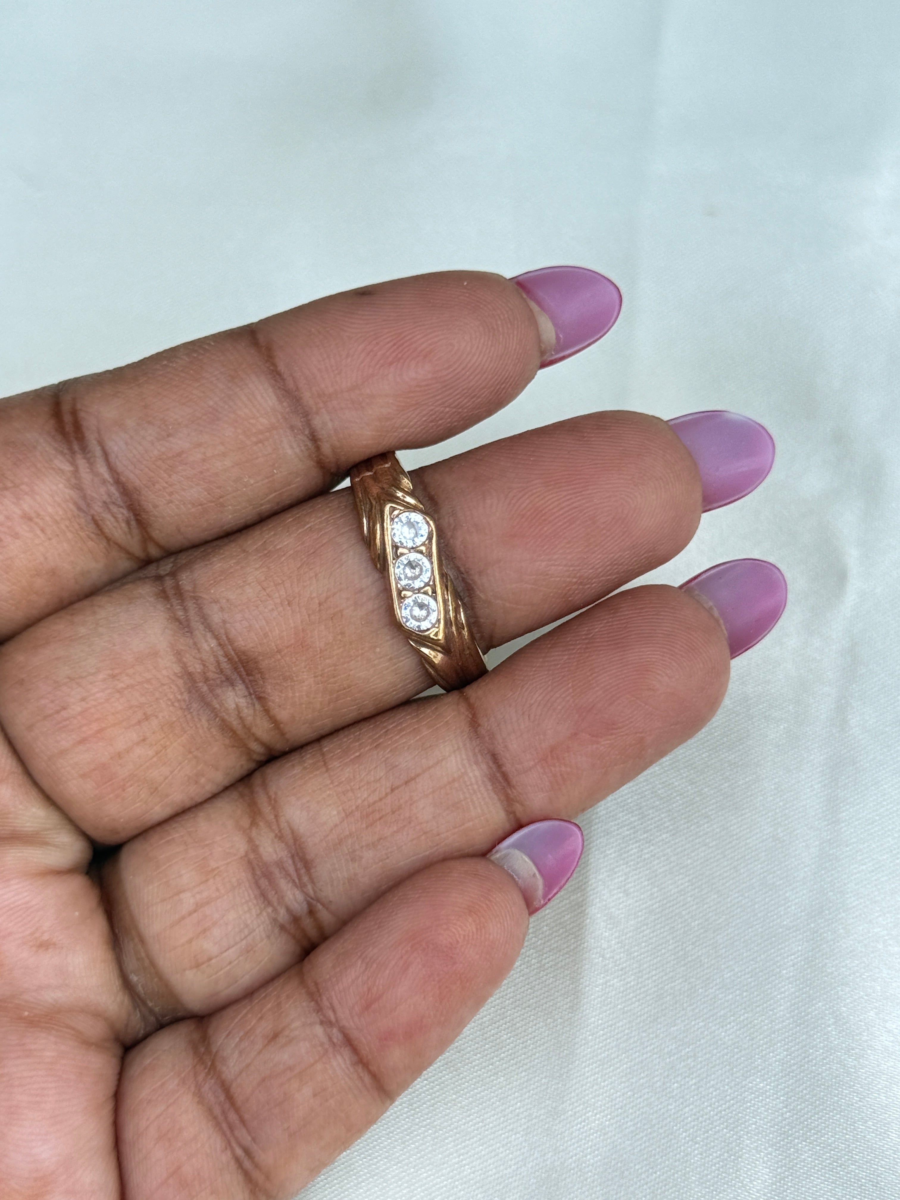 Rg070 panchaloham unpolished 3 stones finger ring