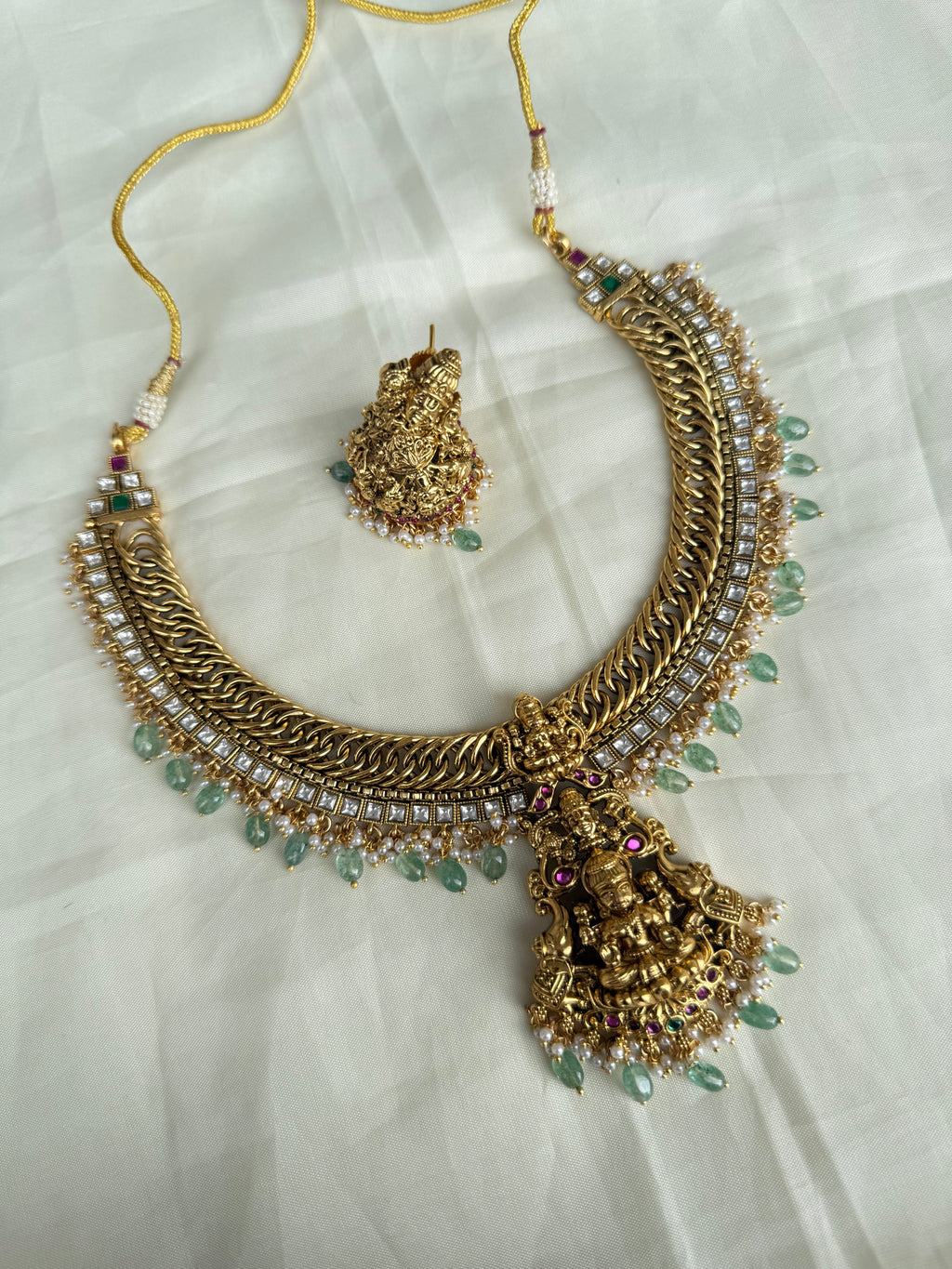 Lakshmi Devi multi green beads jalebi Neckset ns004