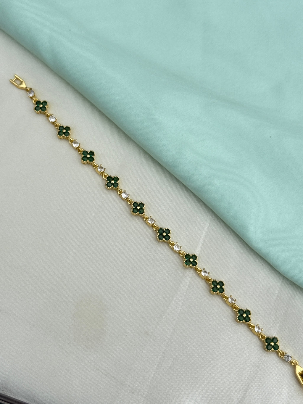 Ah601 anti tarnish green flowers white sones 7.5 incies 2.6 size chain bracelet