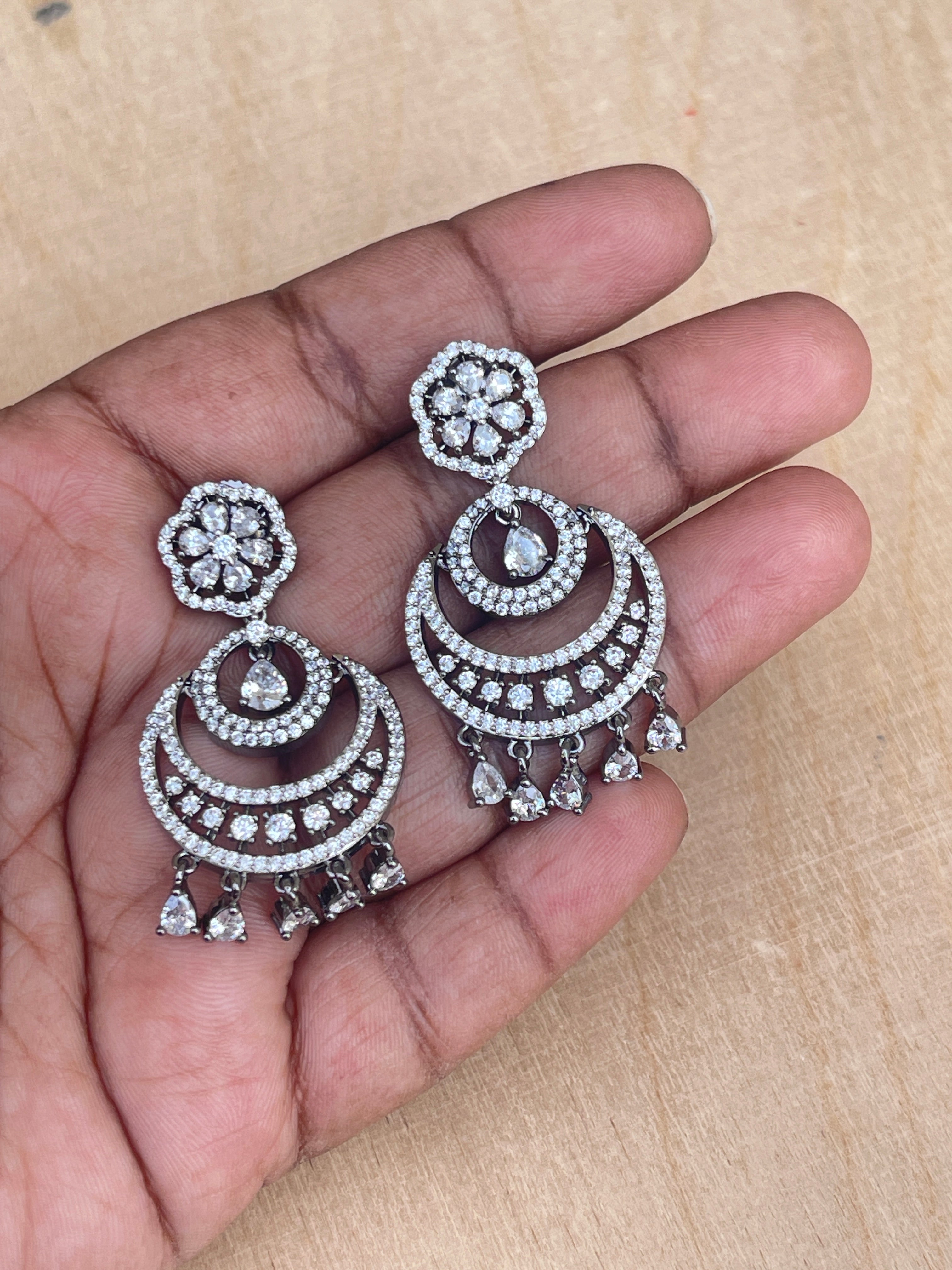 Zircon chandbali earrings