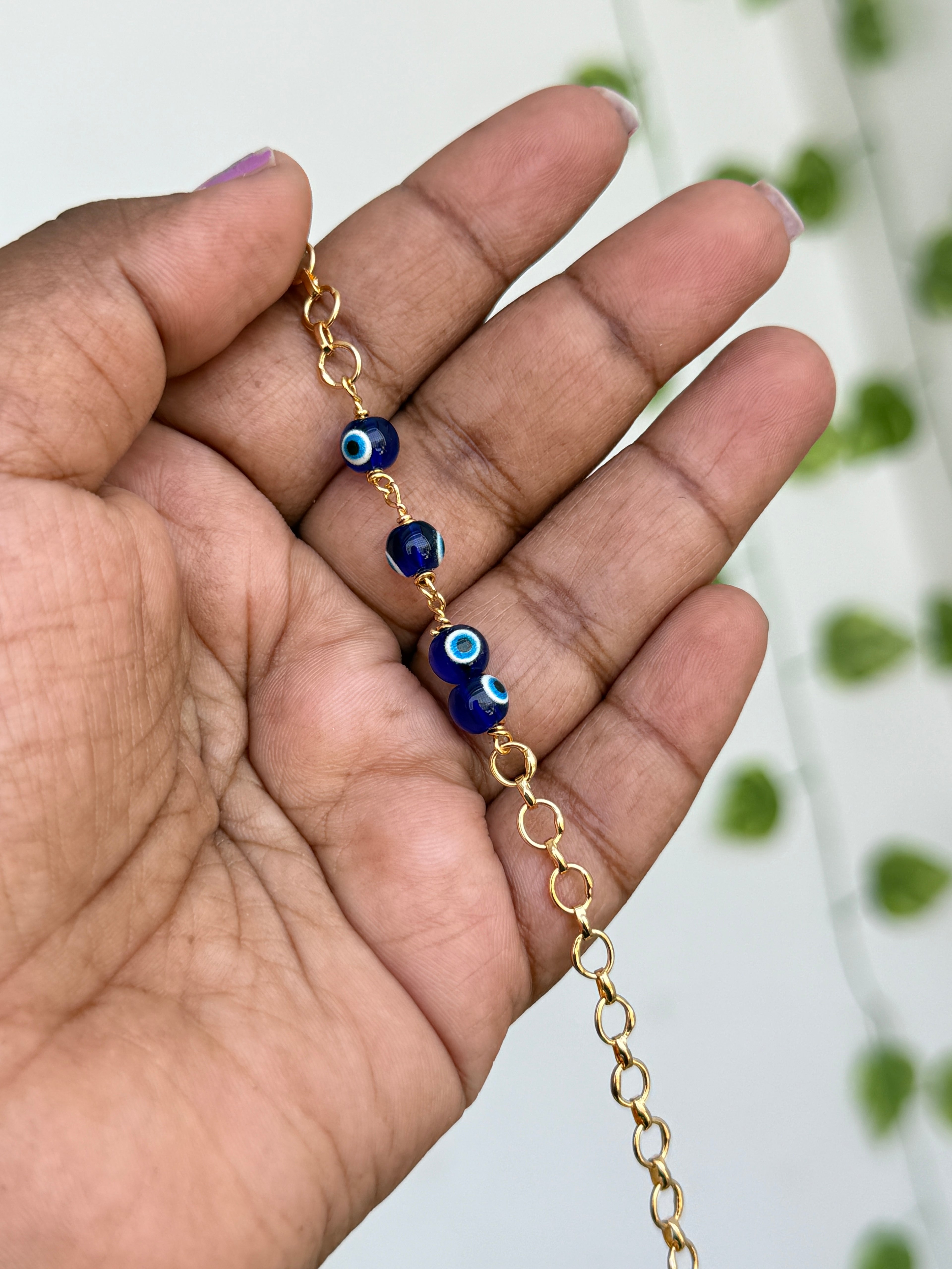 Ph148 panchaloham polished 4 evileye 7.5 inches adjustable chain bracelet