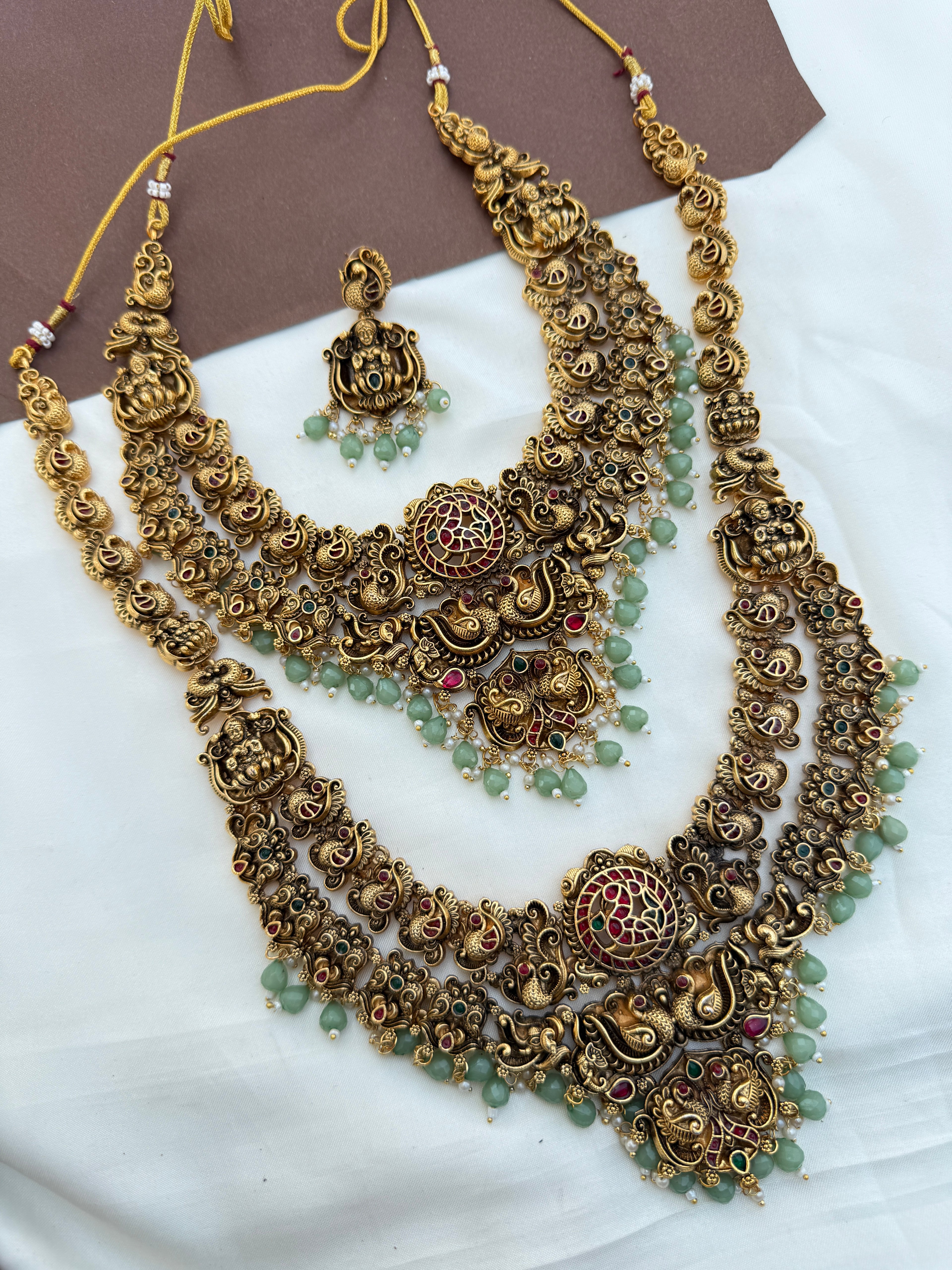 Bs251 2 layers dula peacock Lakshmi devi bridal set