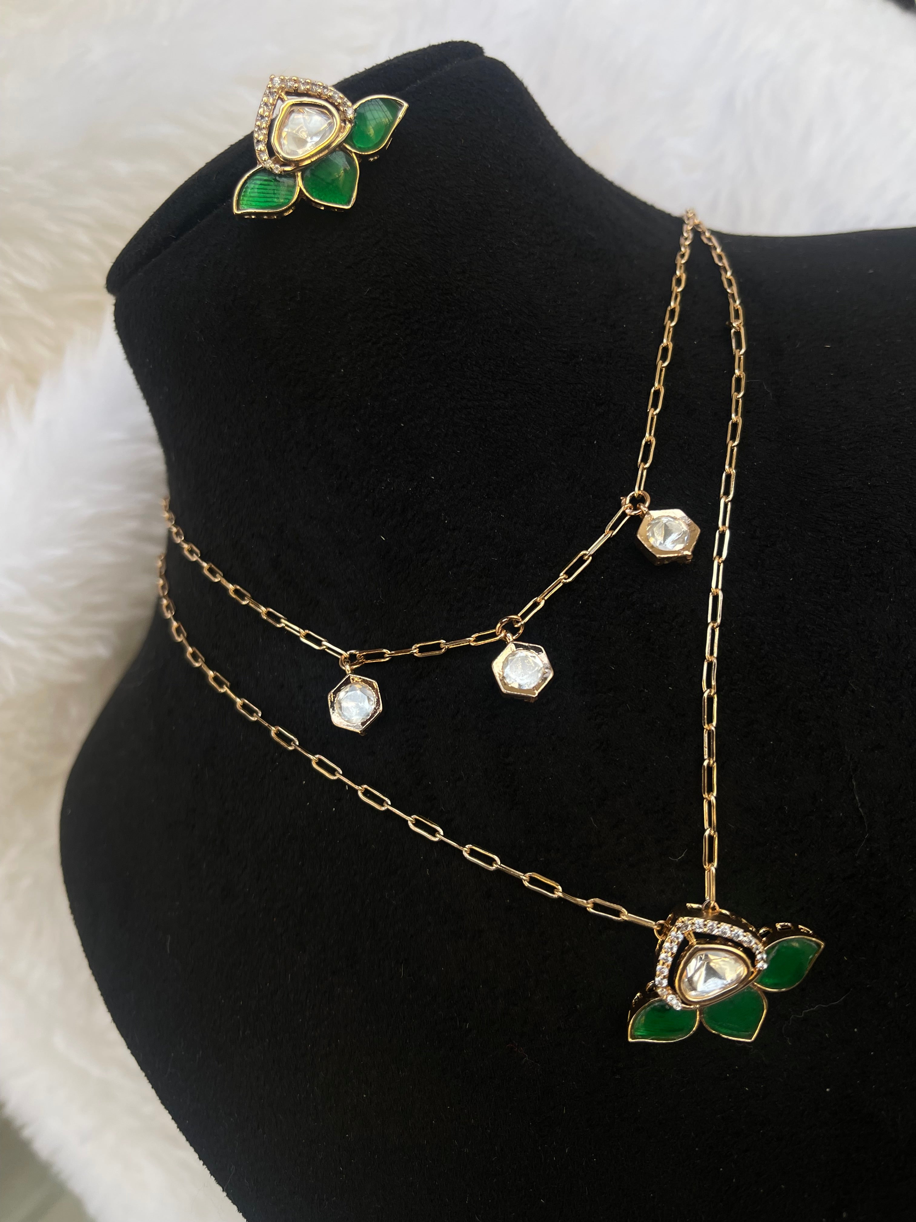 2 layers Moissanite kundan neckline with earrings