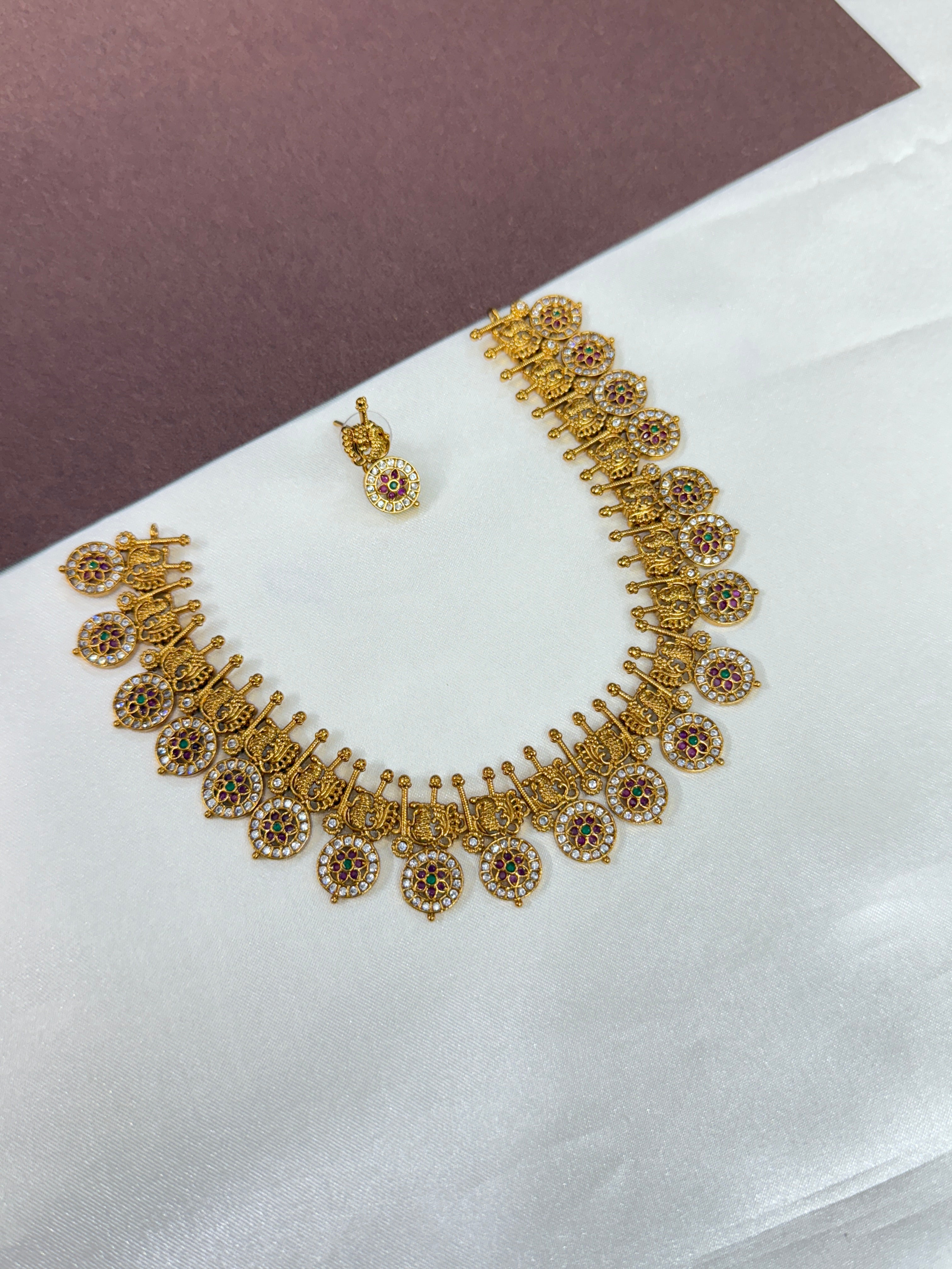 Ns565 short bottu mala peacock neckset