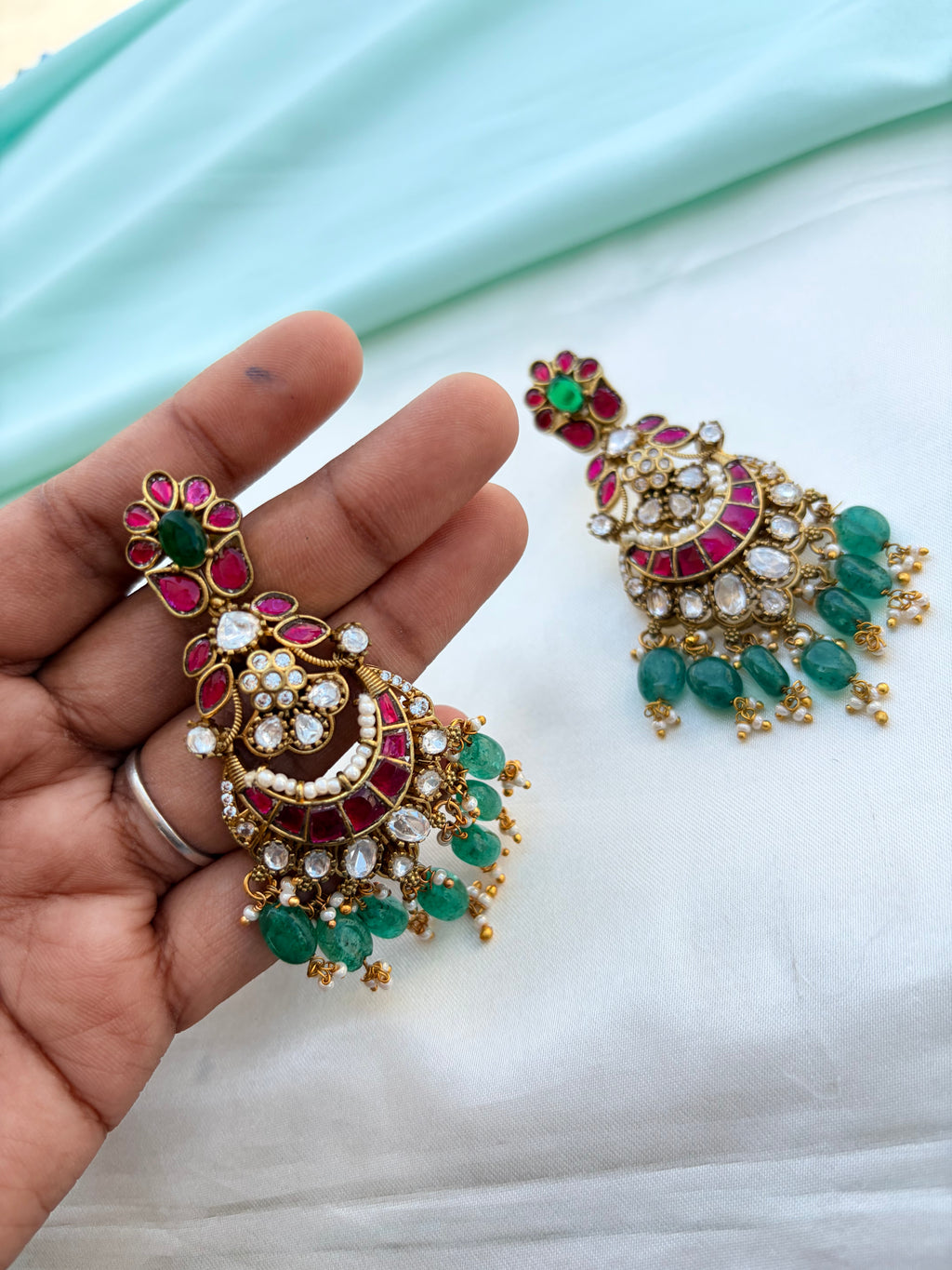 Multi jadau Kundan Chandbali earrings Er942