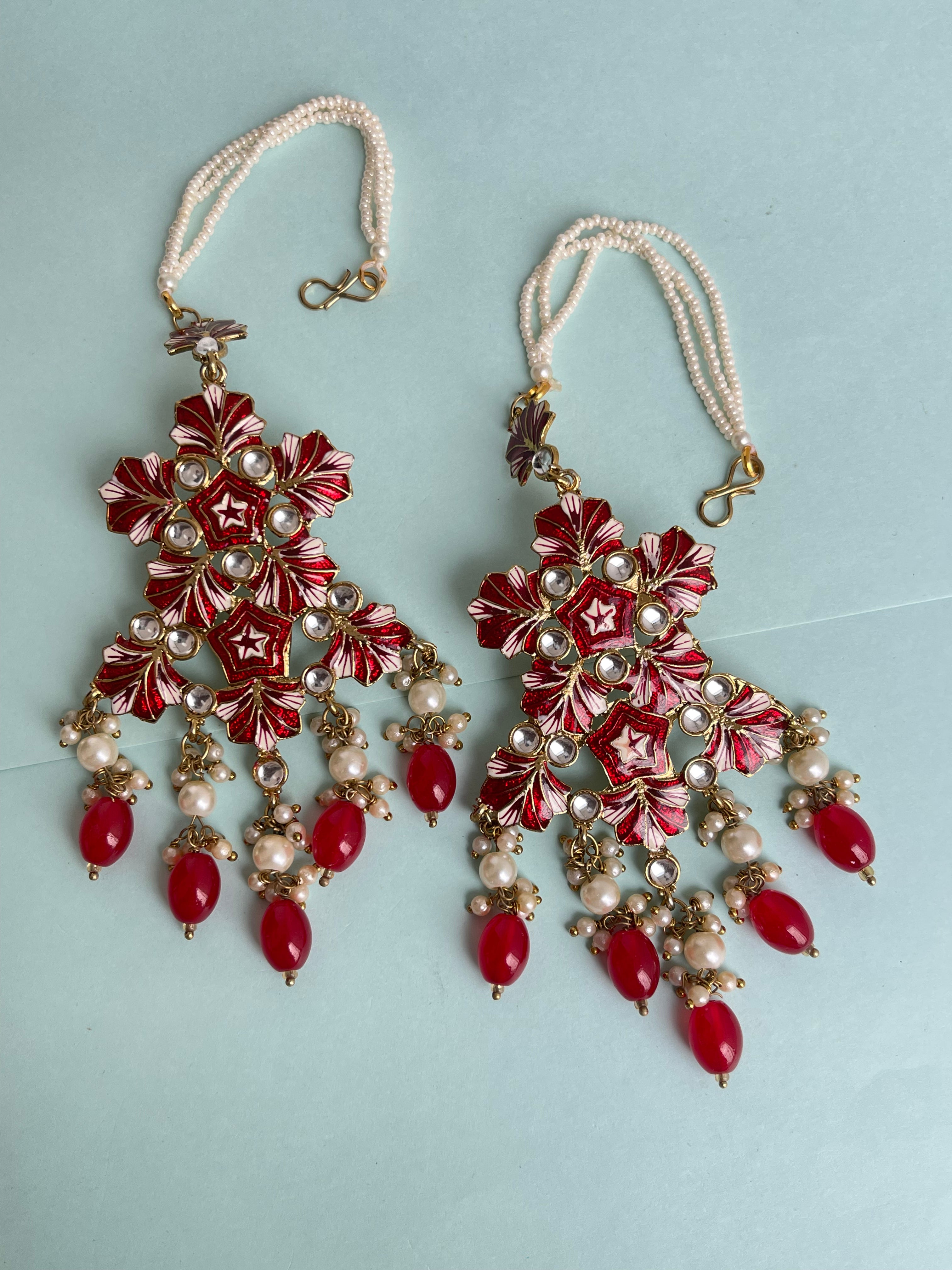 Bead hanging statement earrings with pearl ear chain