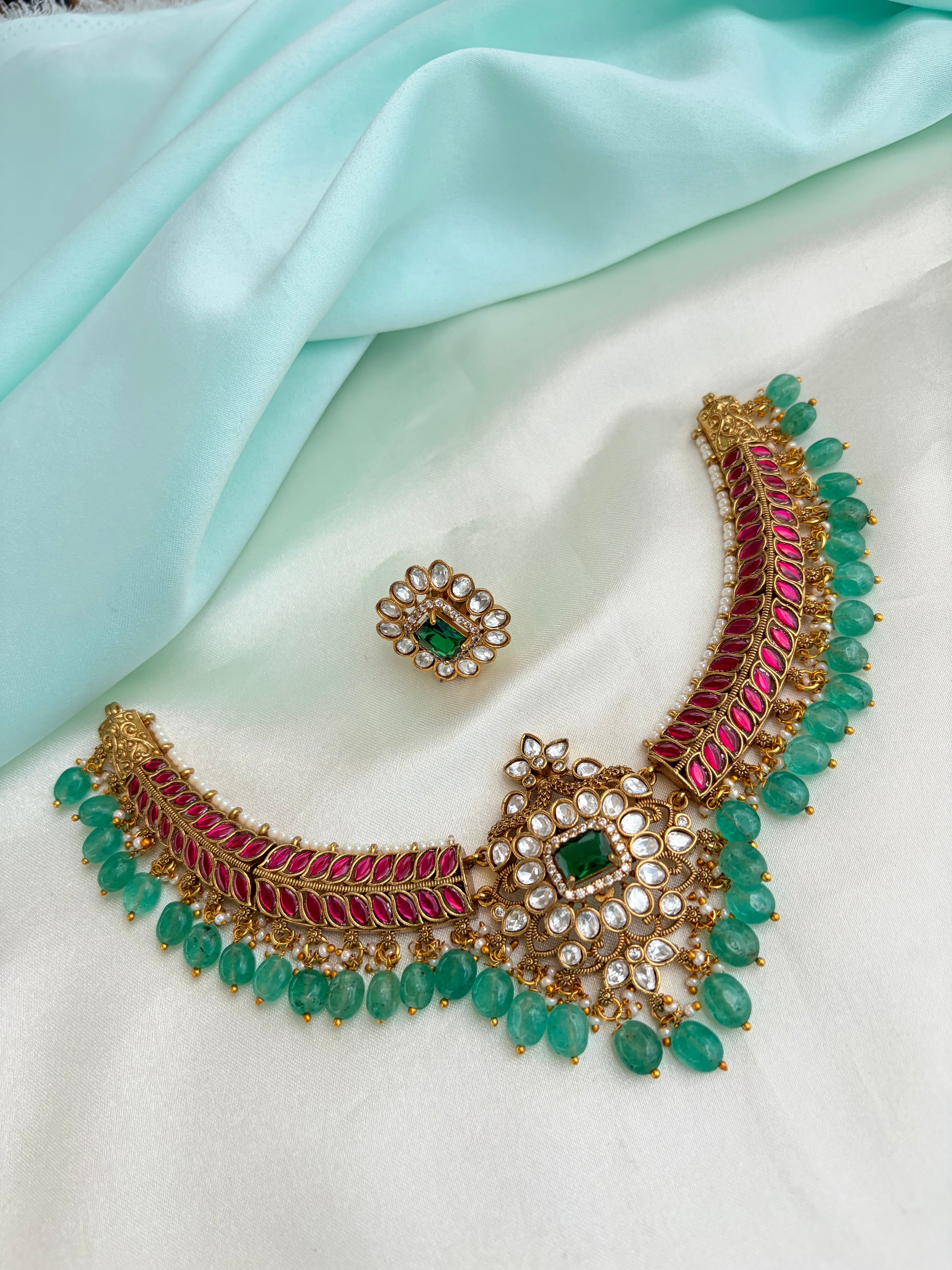 Emerald & Ruby Polki Elegance with Studs Ns973