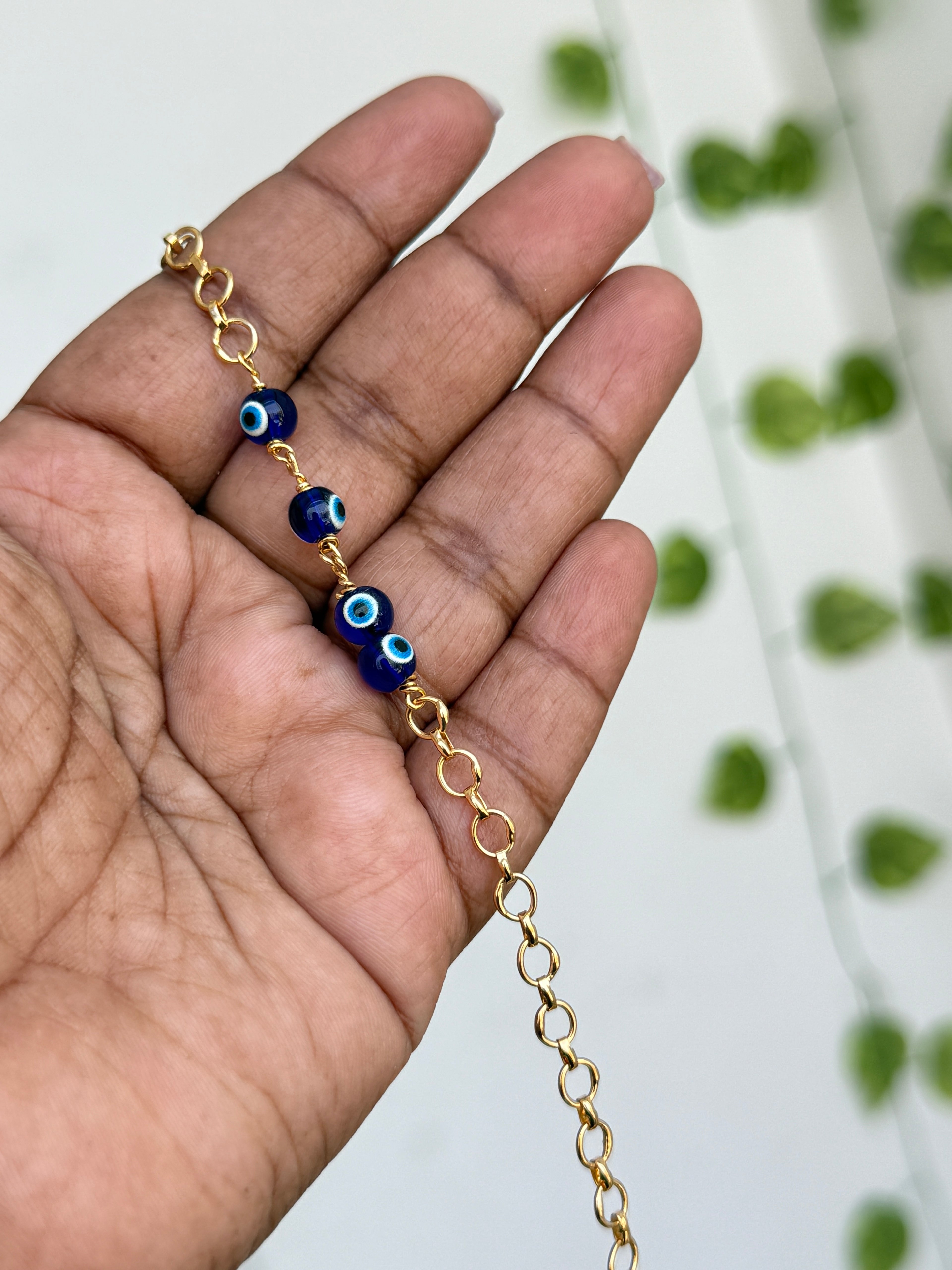 Ph148 panchaloham polished 4 evileye 7.5 inches adjustable chain bracelet