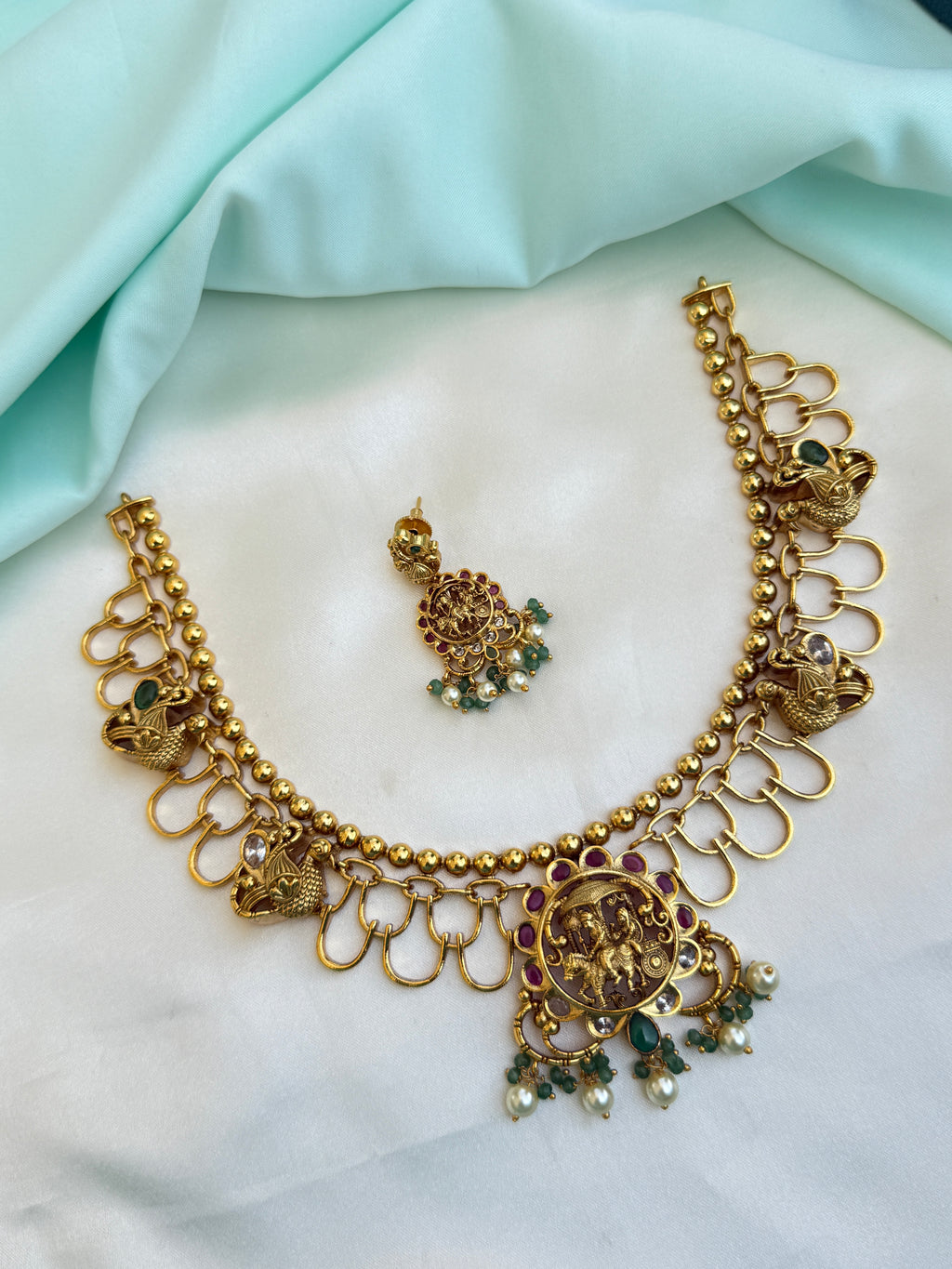 Gold replica peacock neckset with earrings ns307
