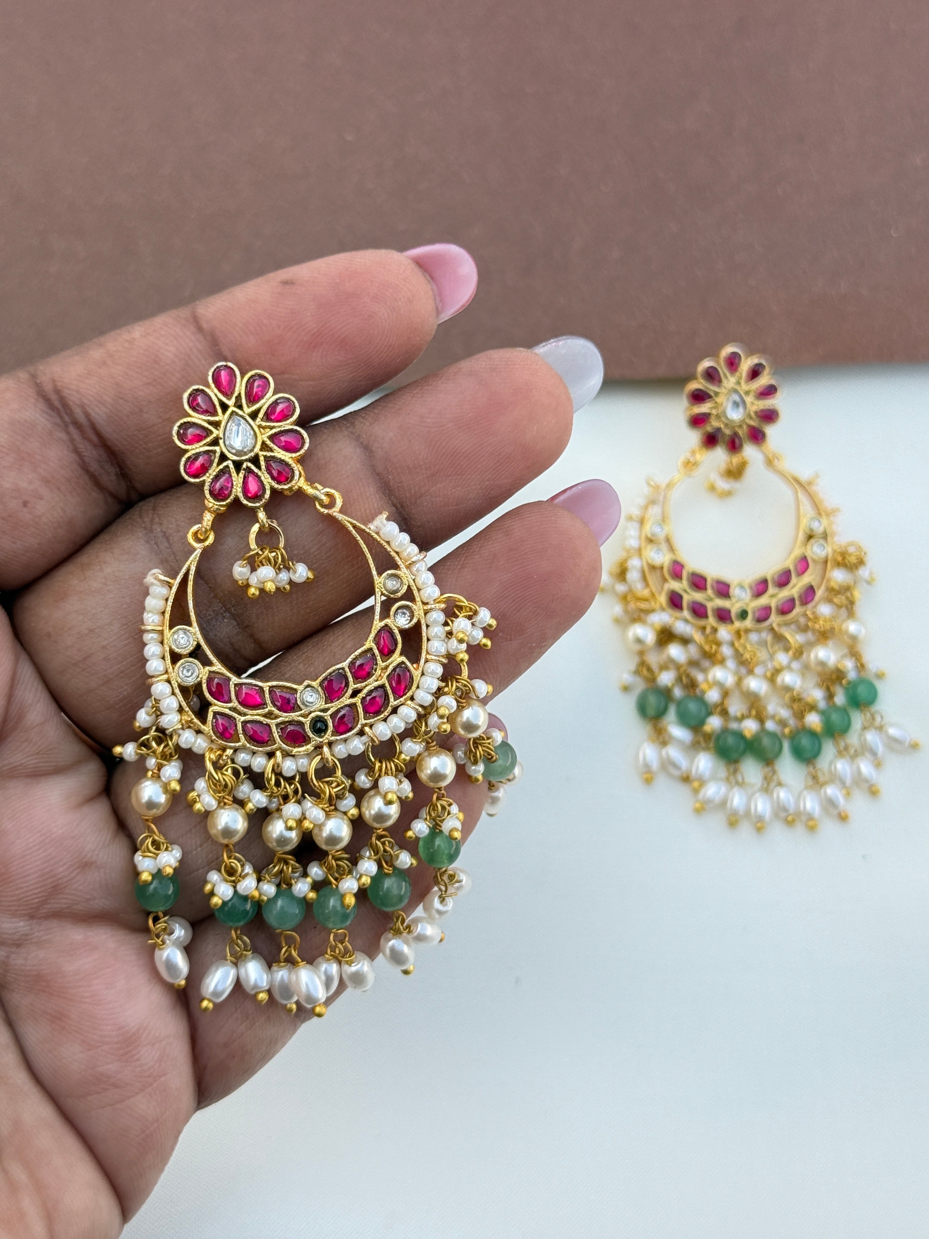 Er160 jadau kundan chandbali earrings