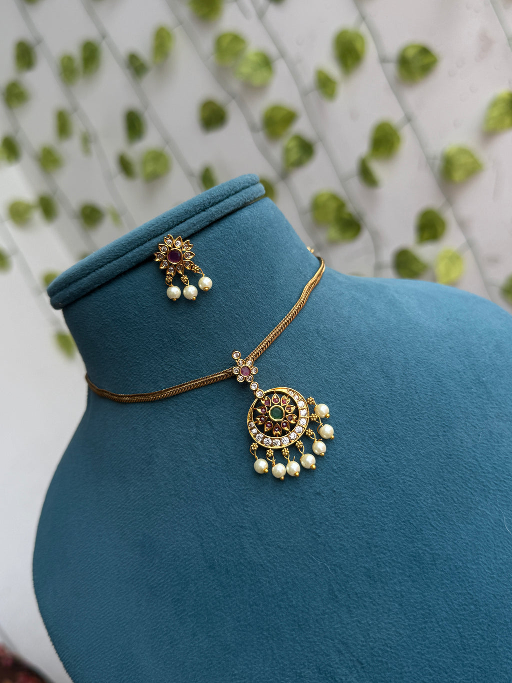 Ns875  nanothread removable pendant short neckset with earrings