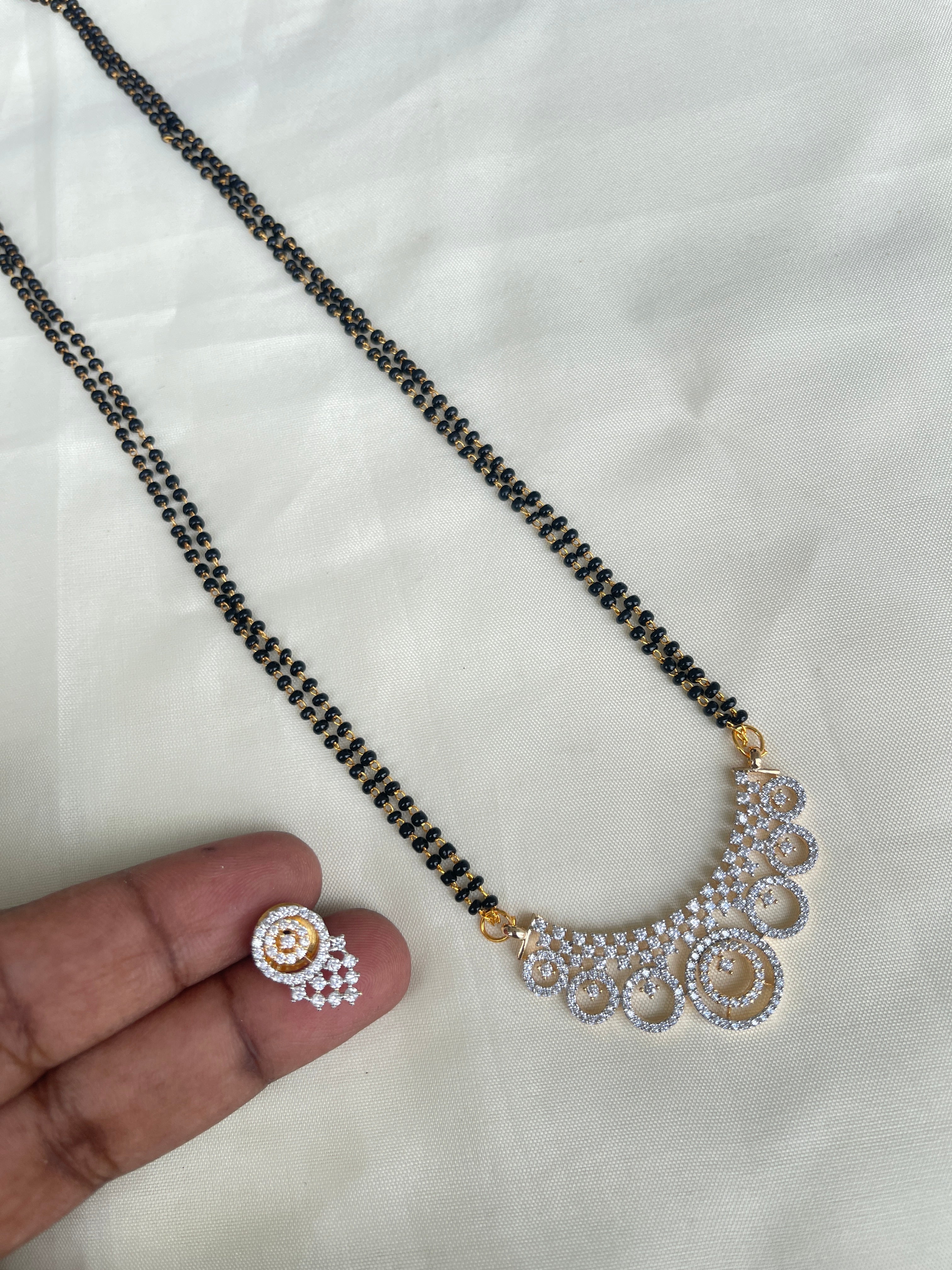 Diamond finish pendant 2 lines blackbeads with Earrings bb1626