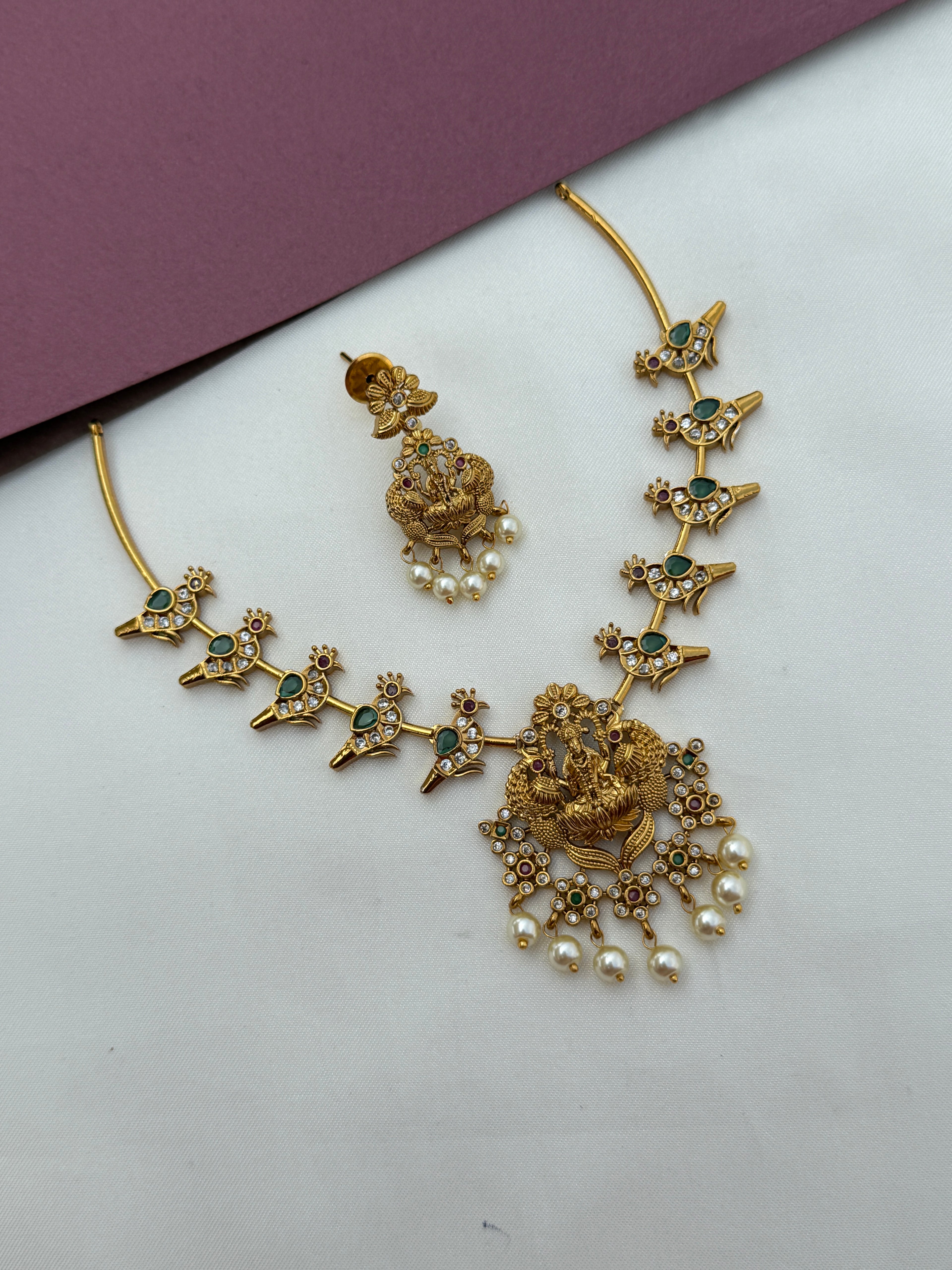 Lakshmidevi parrot multi kante neckset with earrings NS631