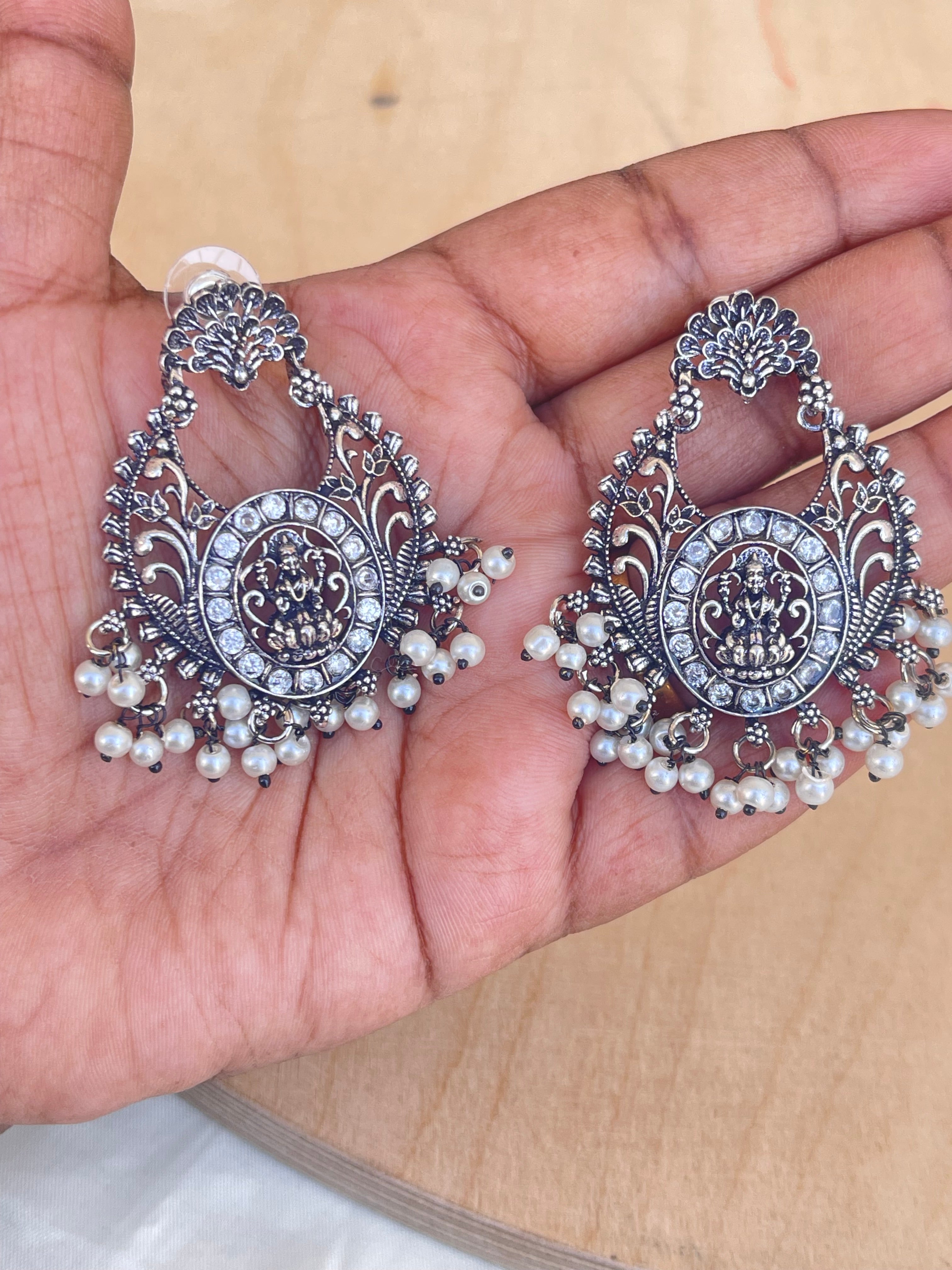 Lakshmidevi Oxidised chandbali earrings