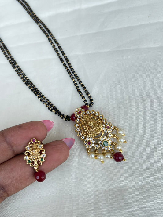 2 lines short blackbeads with Lakshmi Devi pendant with earrings