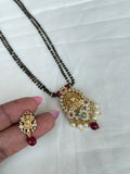 2 lines short Black Beads with Lakshmi Devi pendant with earrings BB5161