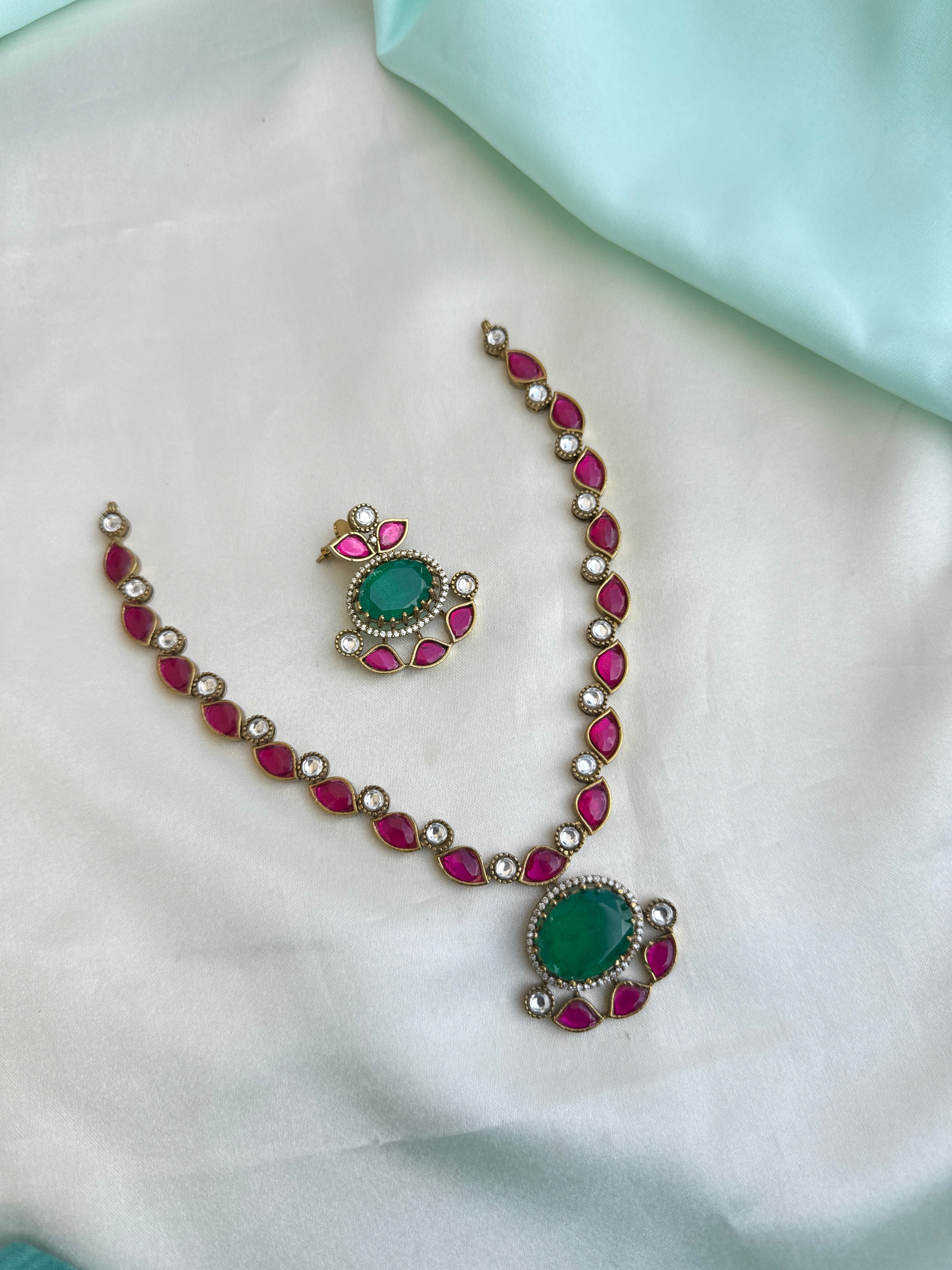 Jadau multi Kundan short Neckset with Chandbali earrings NS998