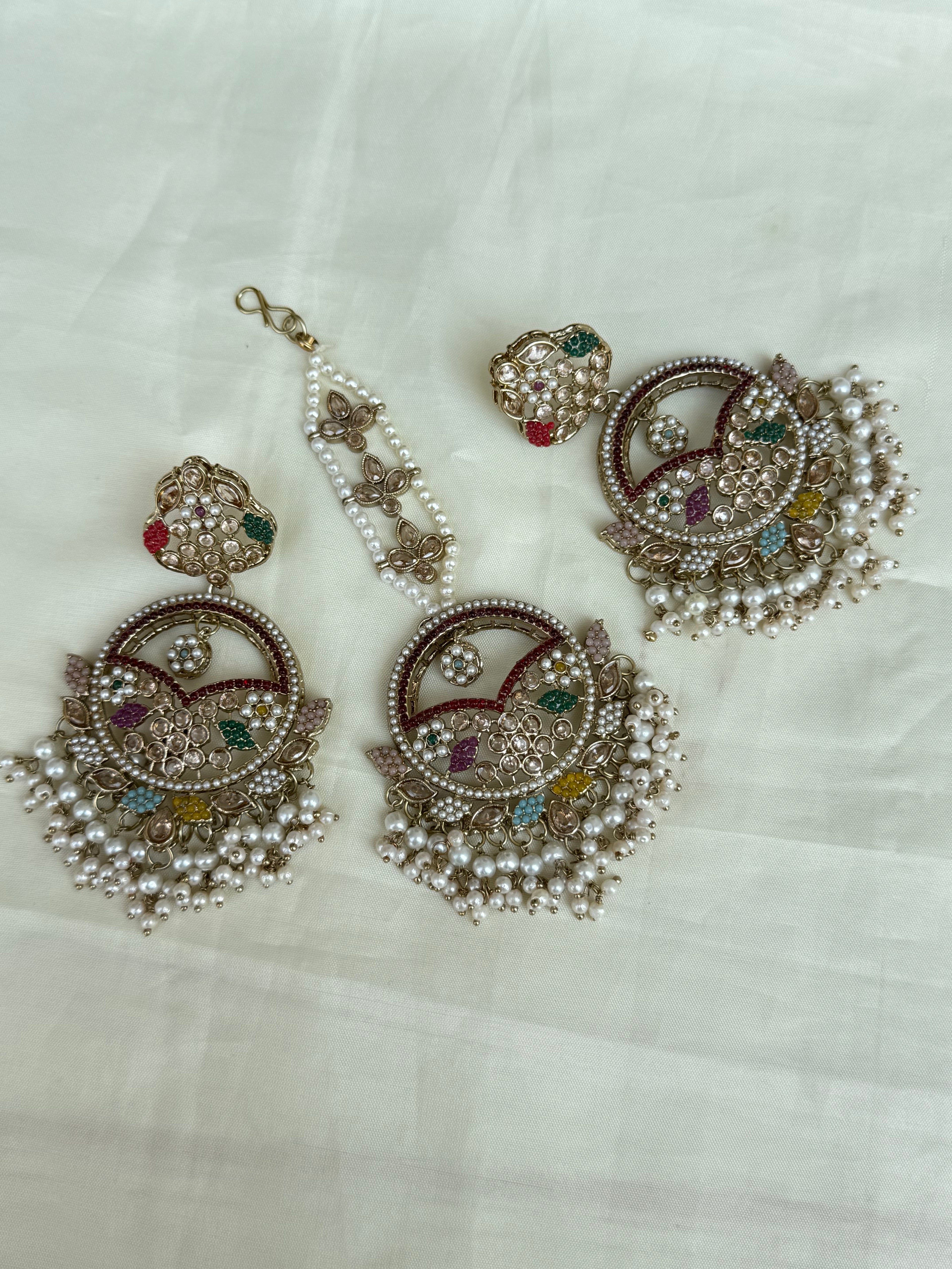 Mn007 multi chandbali earrings with tikka