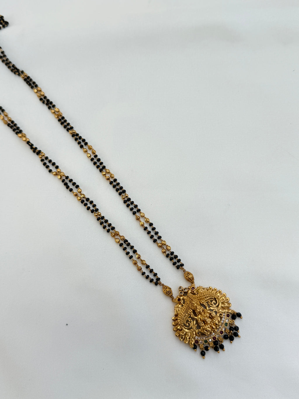 Bb060 2 lines Lakshmi devi long blackbeads multicolour
