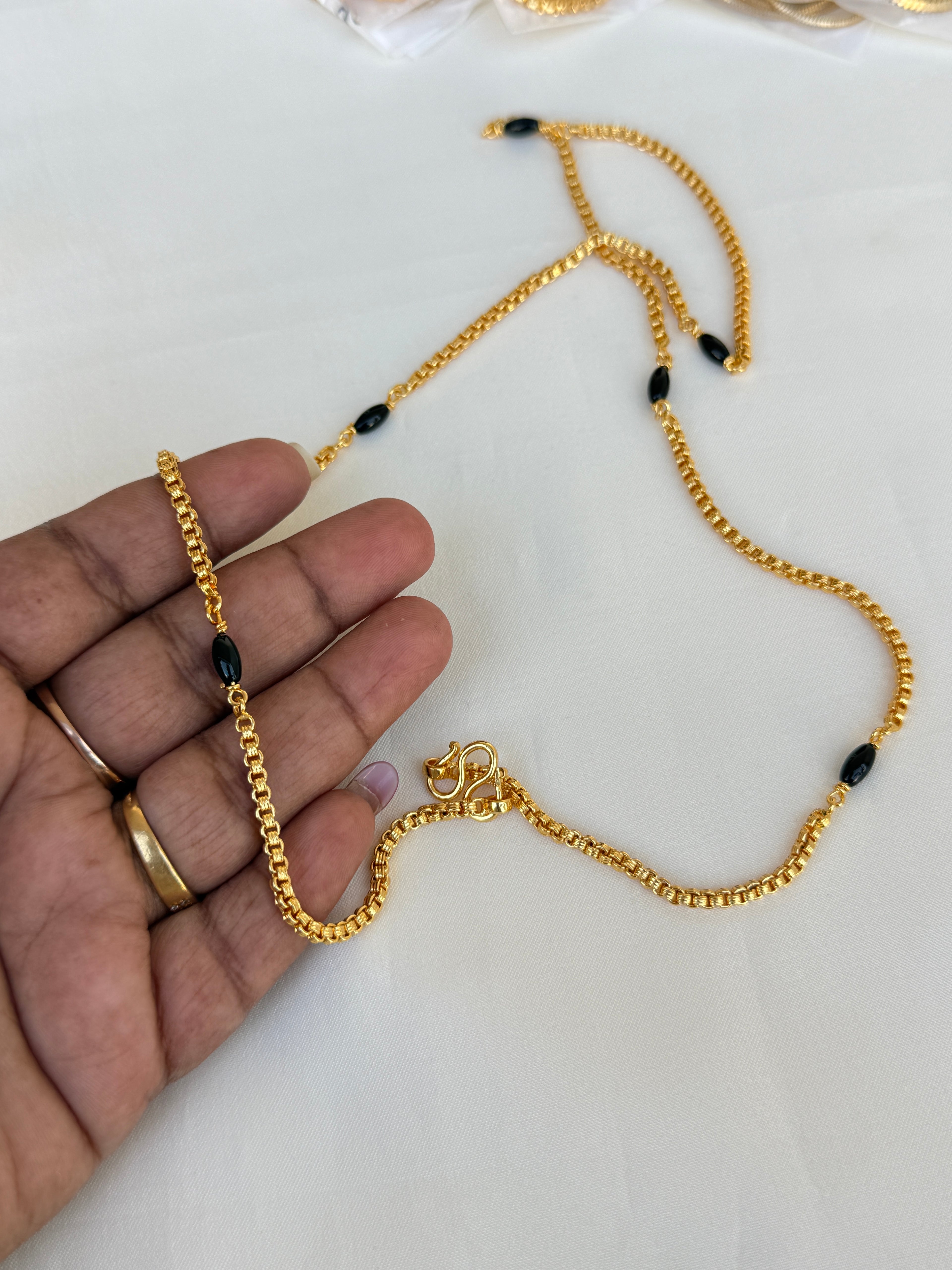 Tc008 panchaloham black beads thali chain 26inches mangalsutra