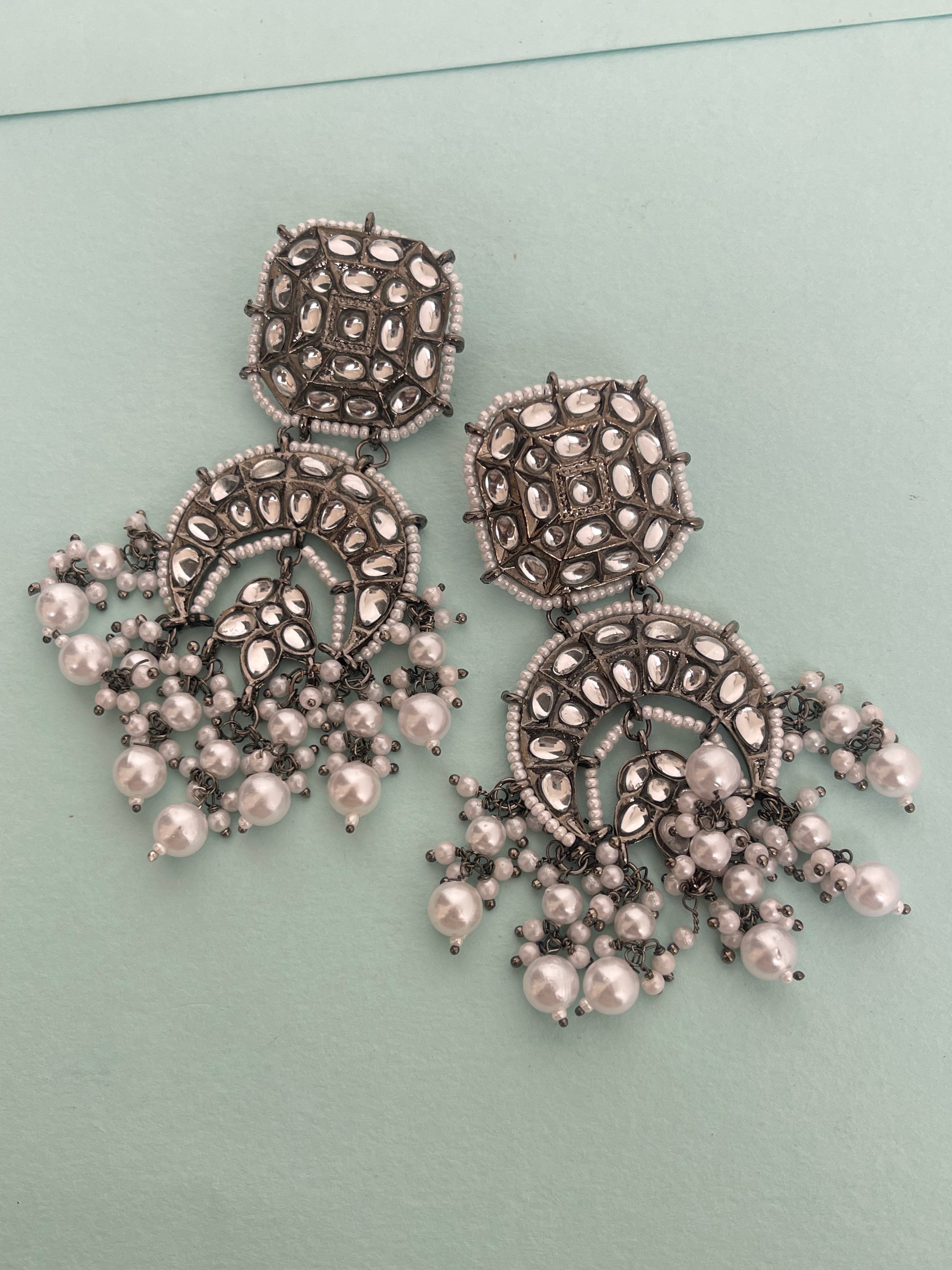 Square hanging chandbali earrings