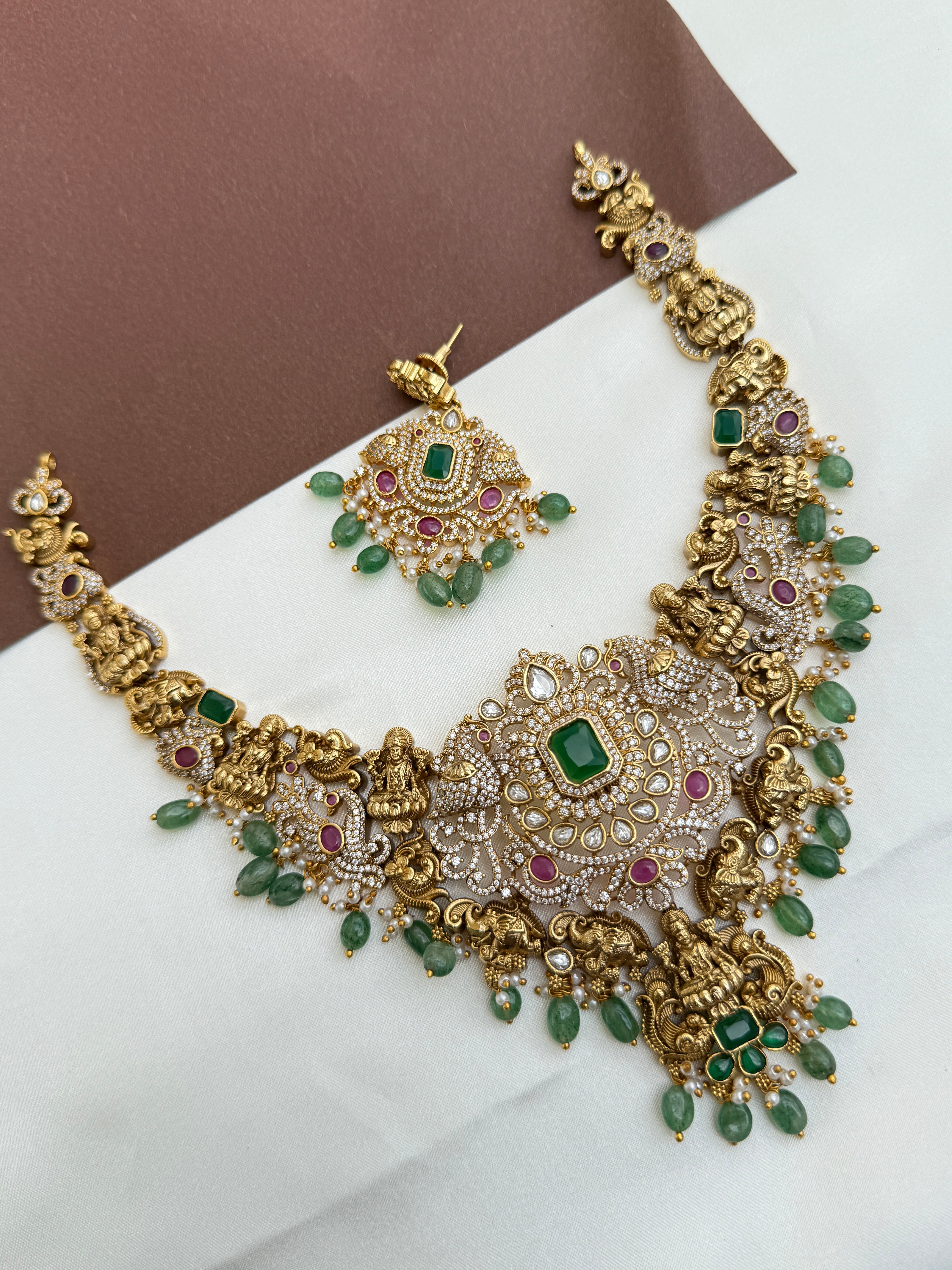 Ns358 uncuts cz nakshi lakshmi Devi neckset