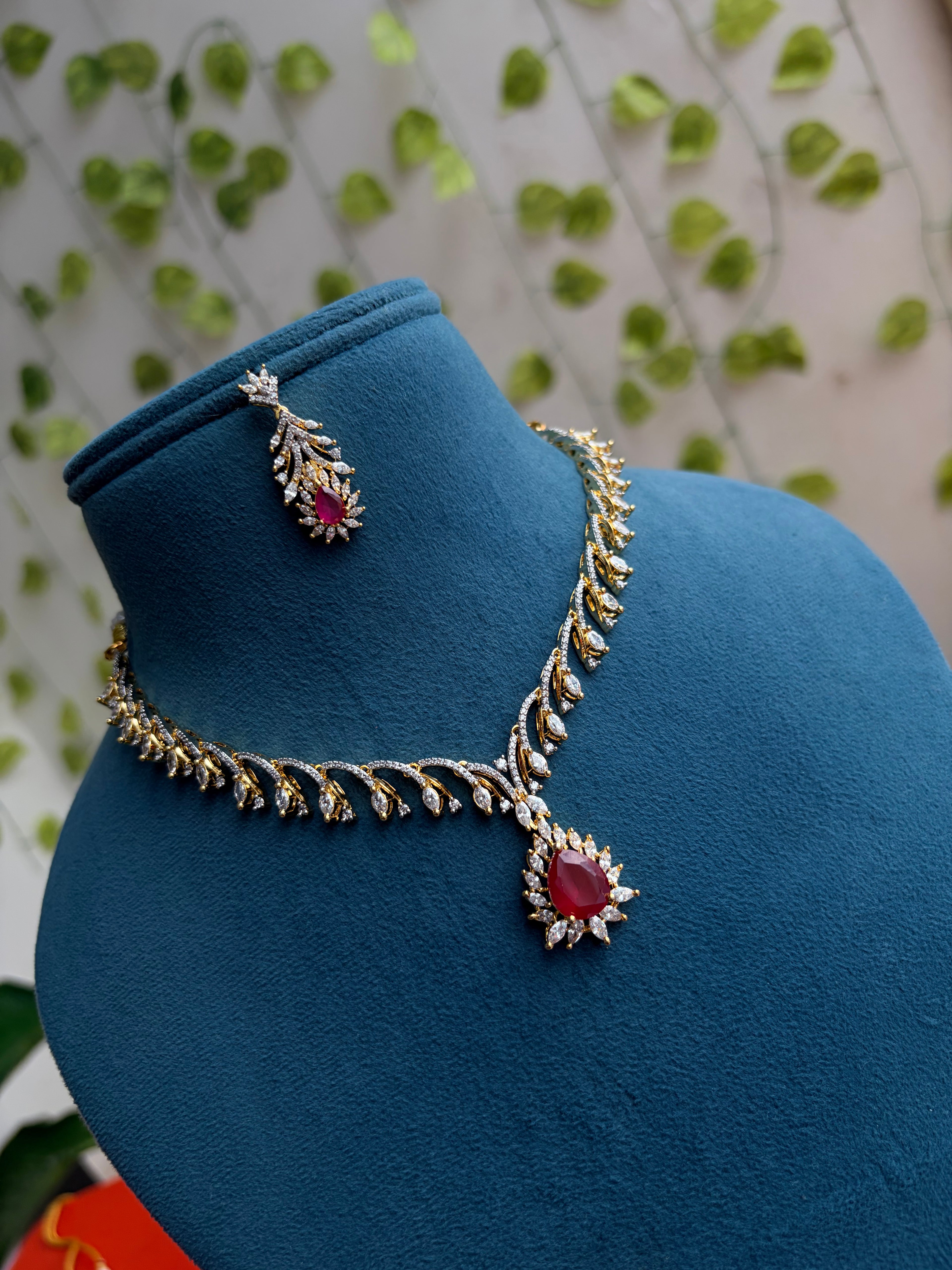Diamond finish Pink and Green Necksets with Earrings Ns251