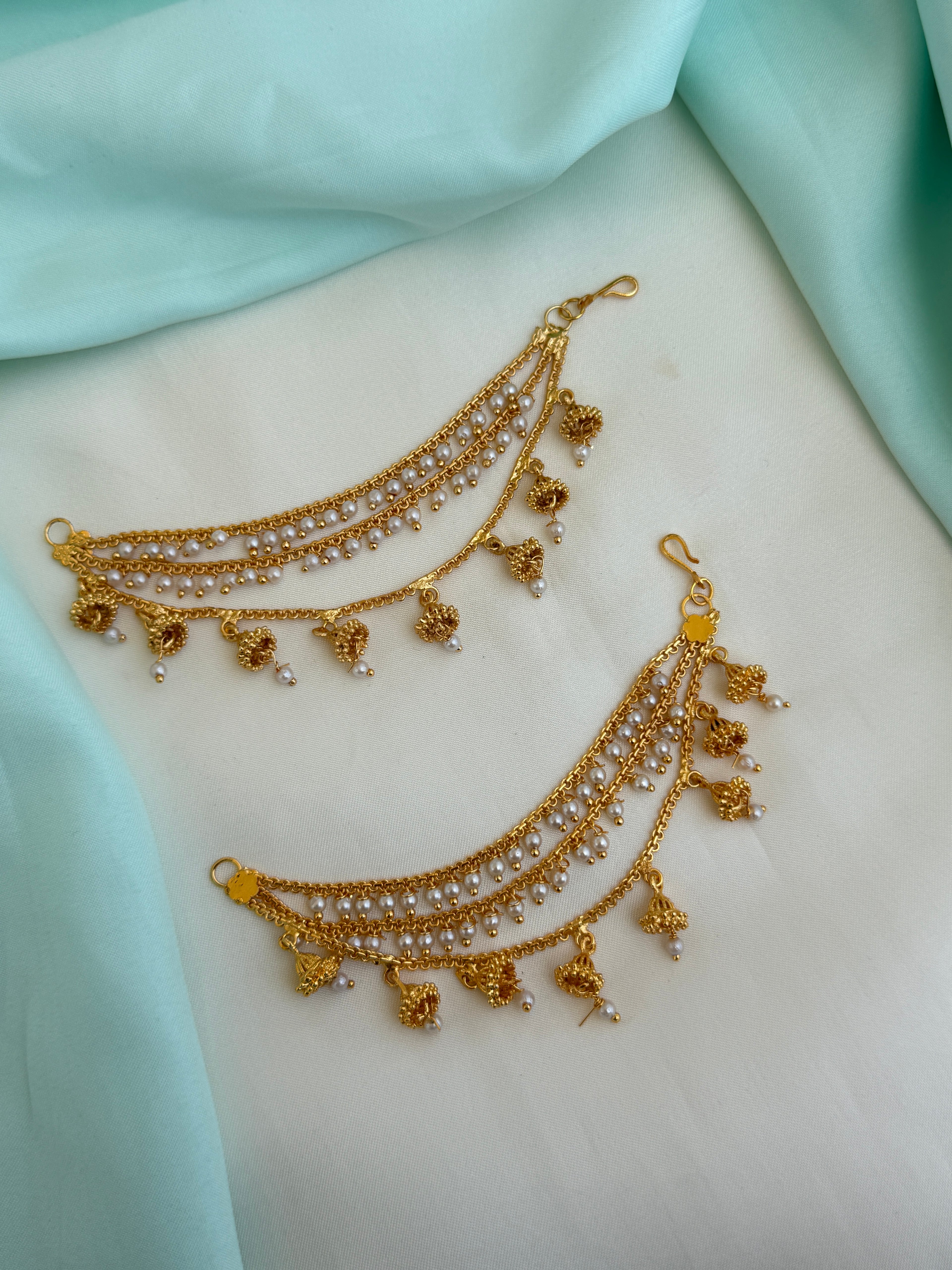 Ch230 3 layer's pearls gold butta matt finish chempaswaralu