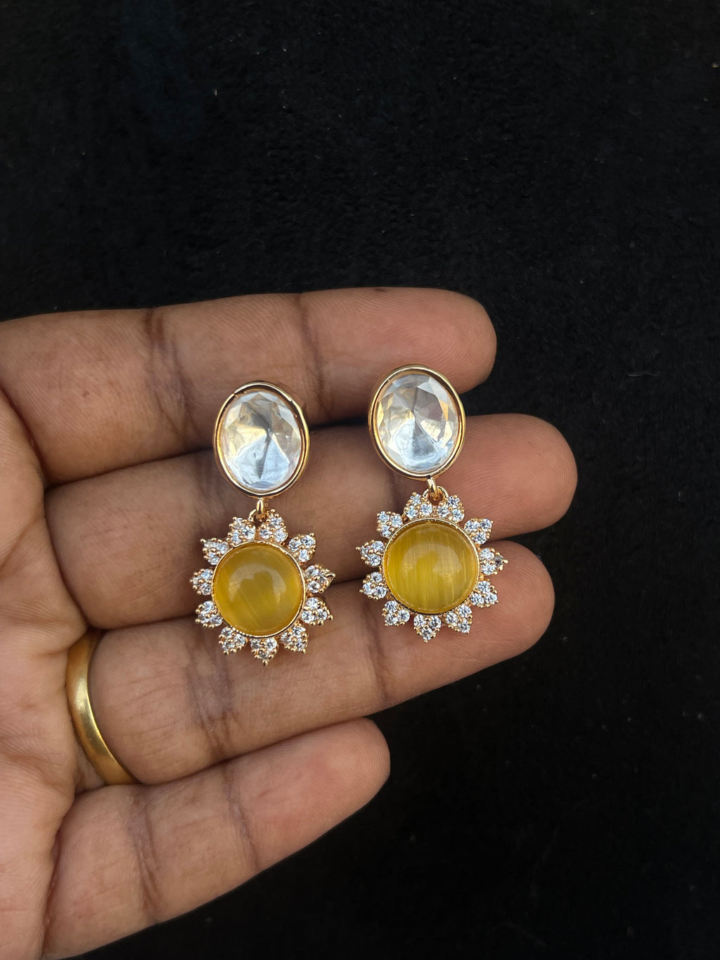 Moissanite kundan sunflower hanging earrings