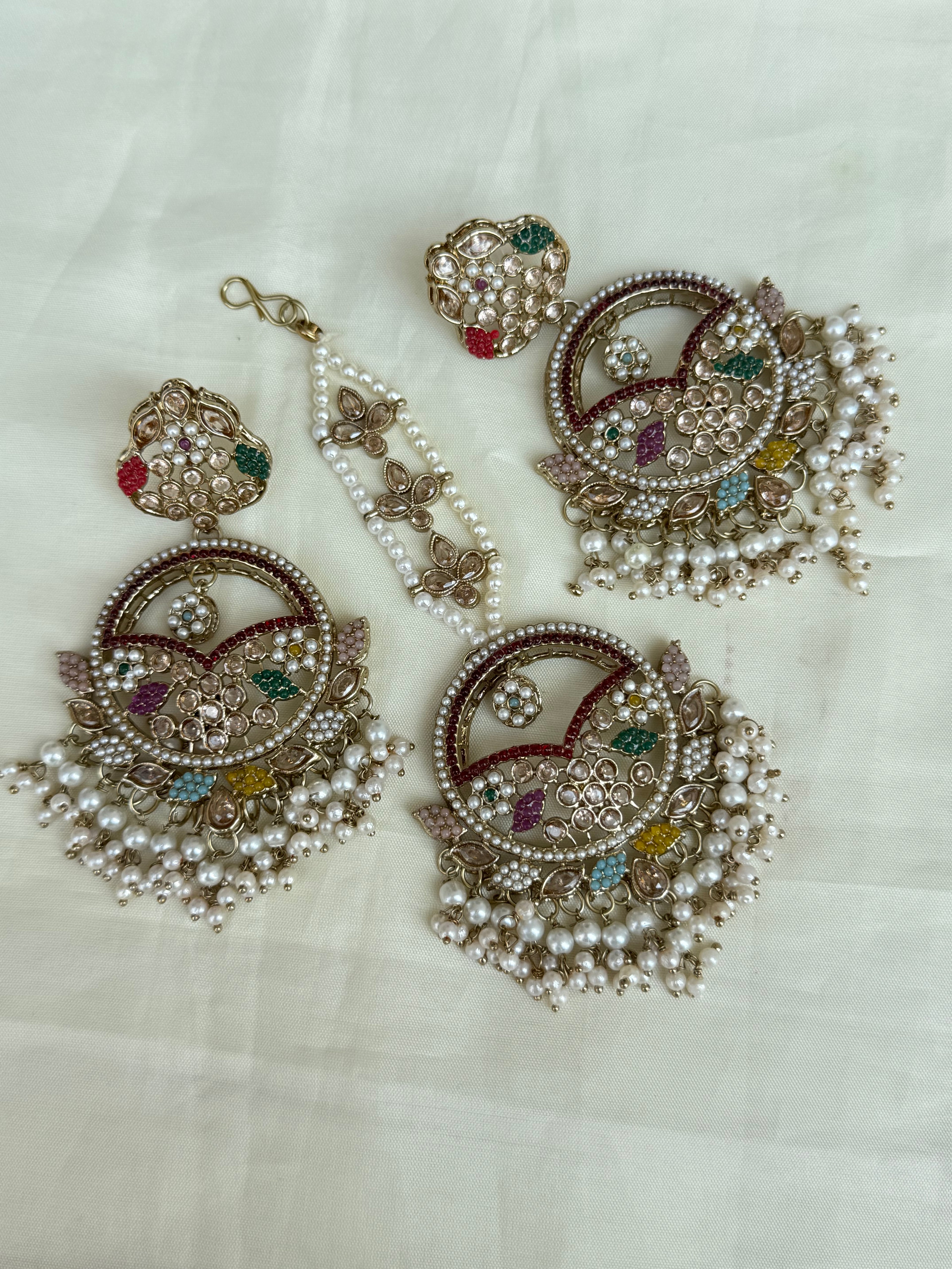 Mn007 multi chandbali earrings with tikka