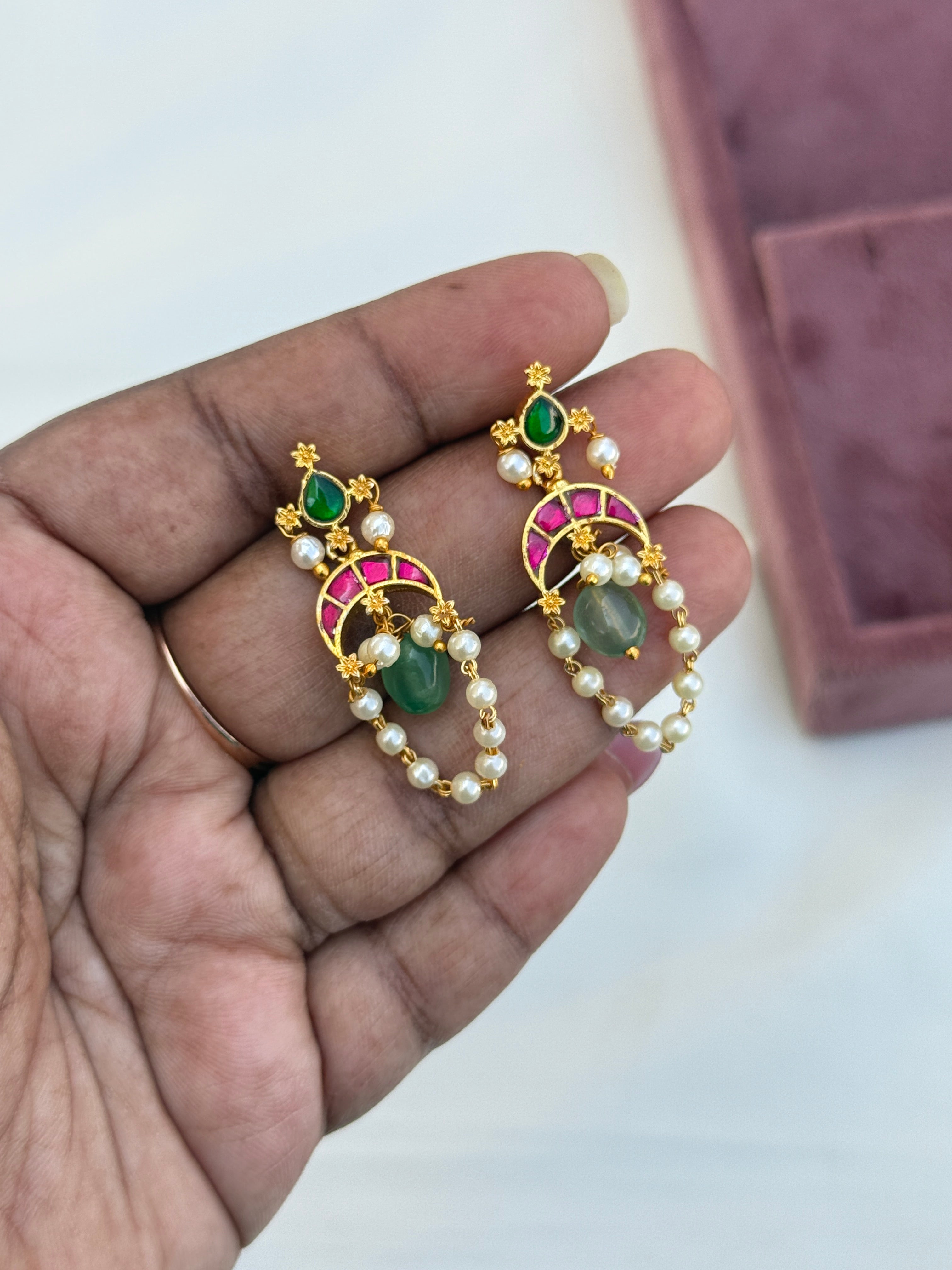 Er100 jadau Kundan pearl lightweight earrings