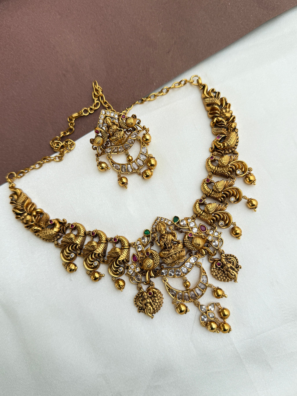 Ns533 nakshi lakshmidevi gold ball neckset